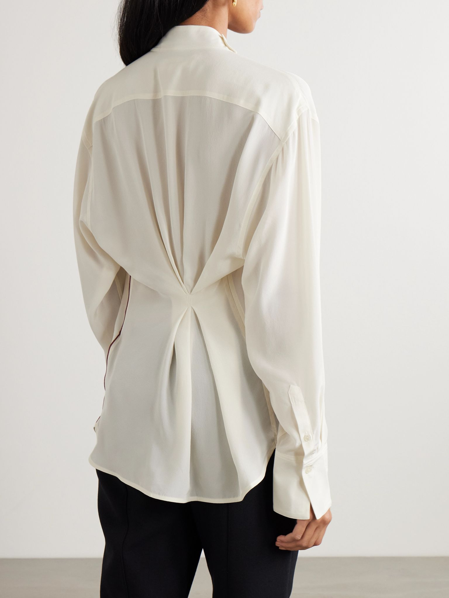 Asymmetric draped silk blouse Ivory - 4