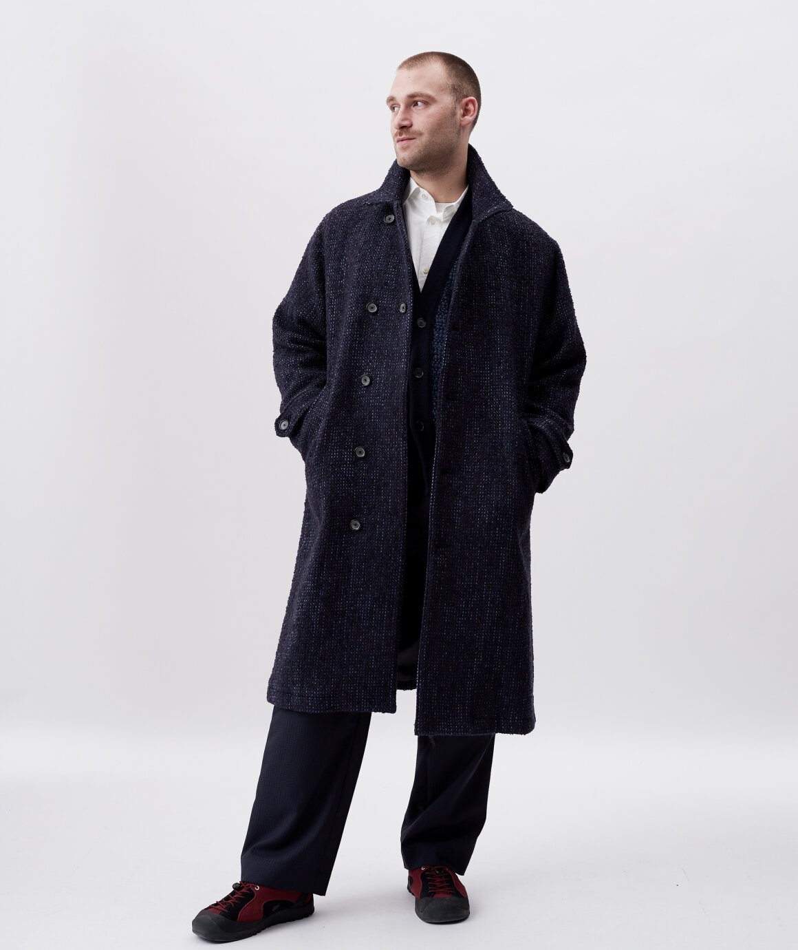 WOVEN CITY LIGHT ROVING TWEED SINGLE BREASTED COAT - 3