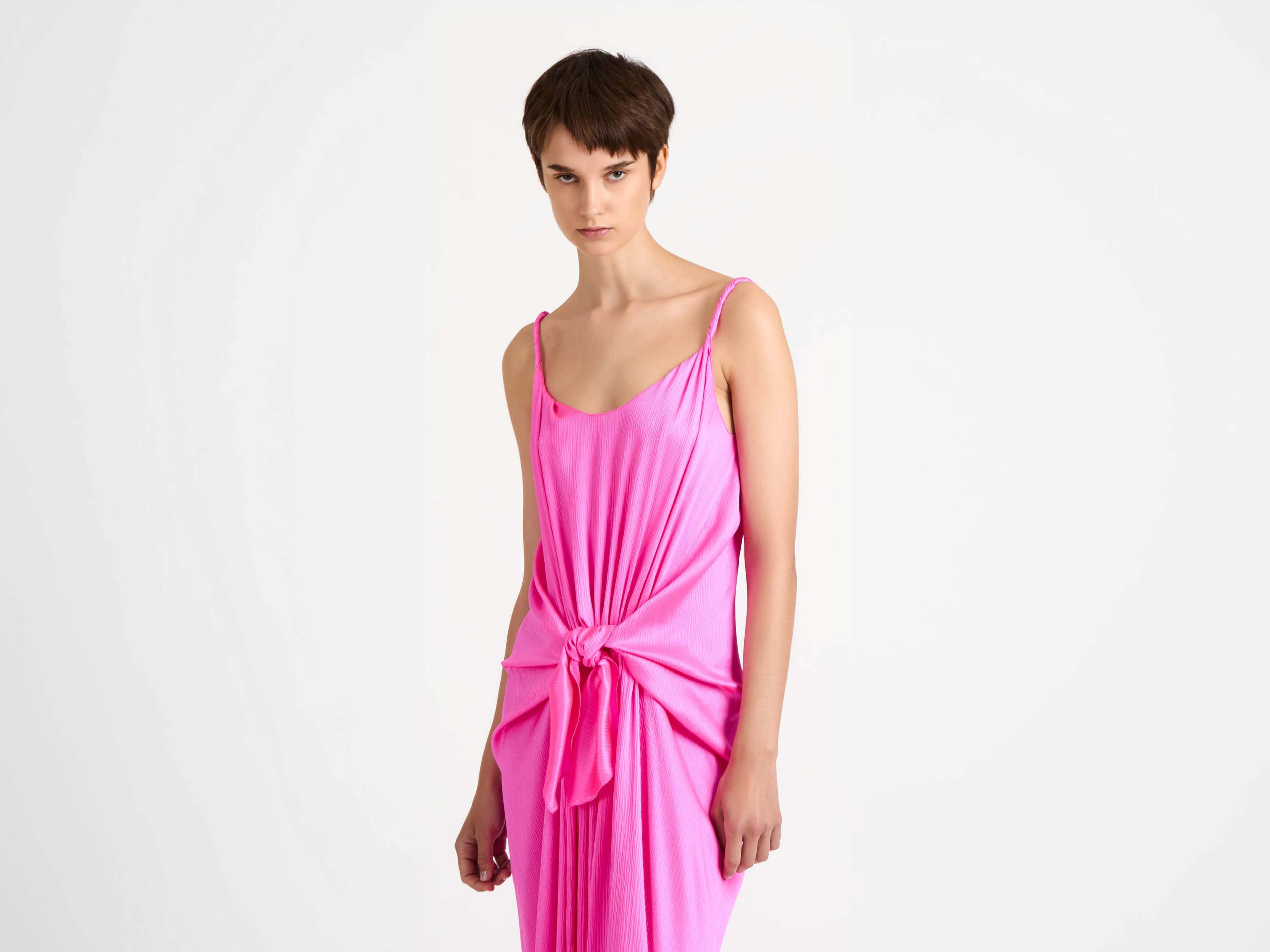 KNOTTED WAIST LONGLINE DRESS IN PINK - 8