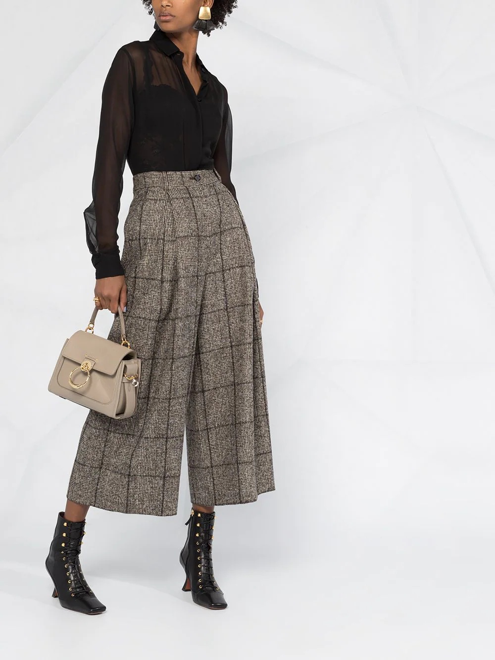 tweed check wide-leg trousers - 2