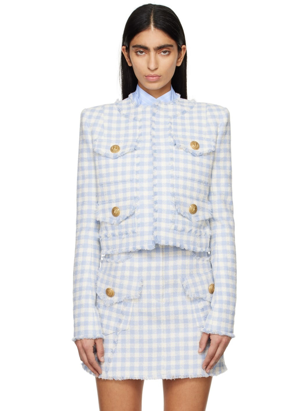 Blue & White Check Jacket - 1
