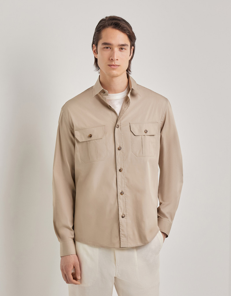 Canali CANALI NUVOLA BEIGE COTTON RELAXED-FIT SHIRT WITH CHEST POCKETS outlook