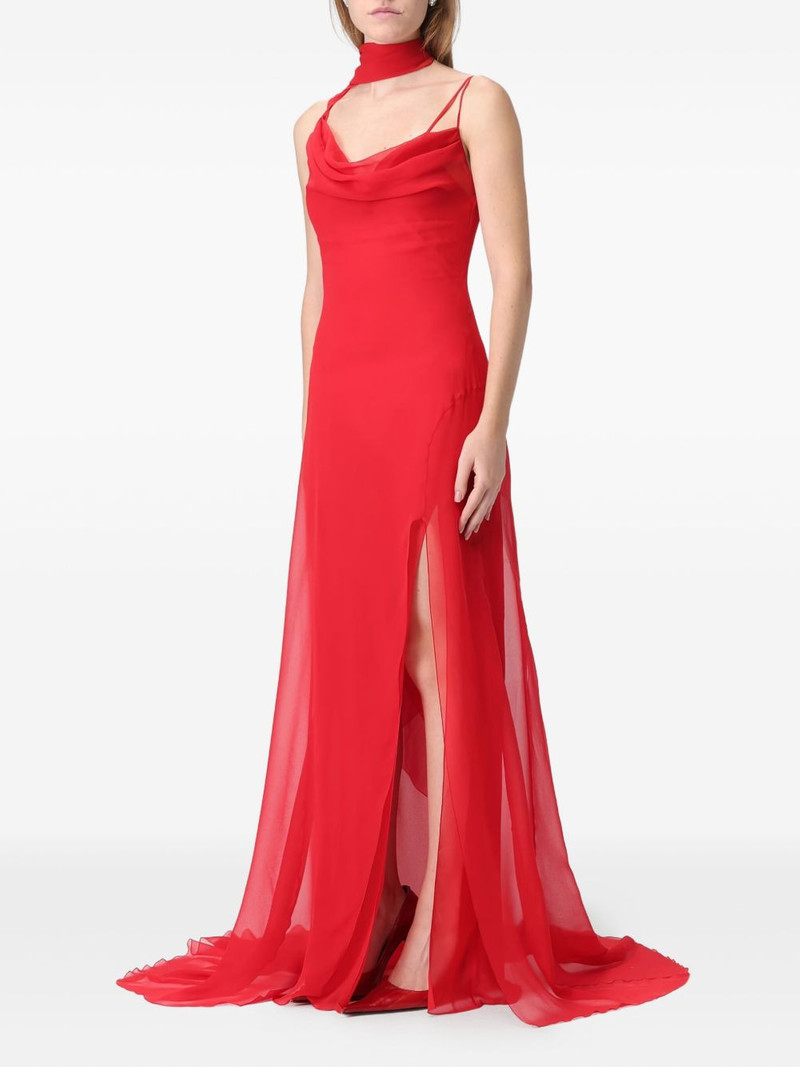 Blumarine Georgette cowl-neck side-slit maxi dress outlook