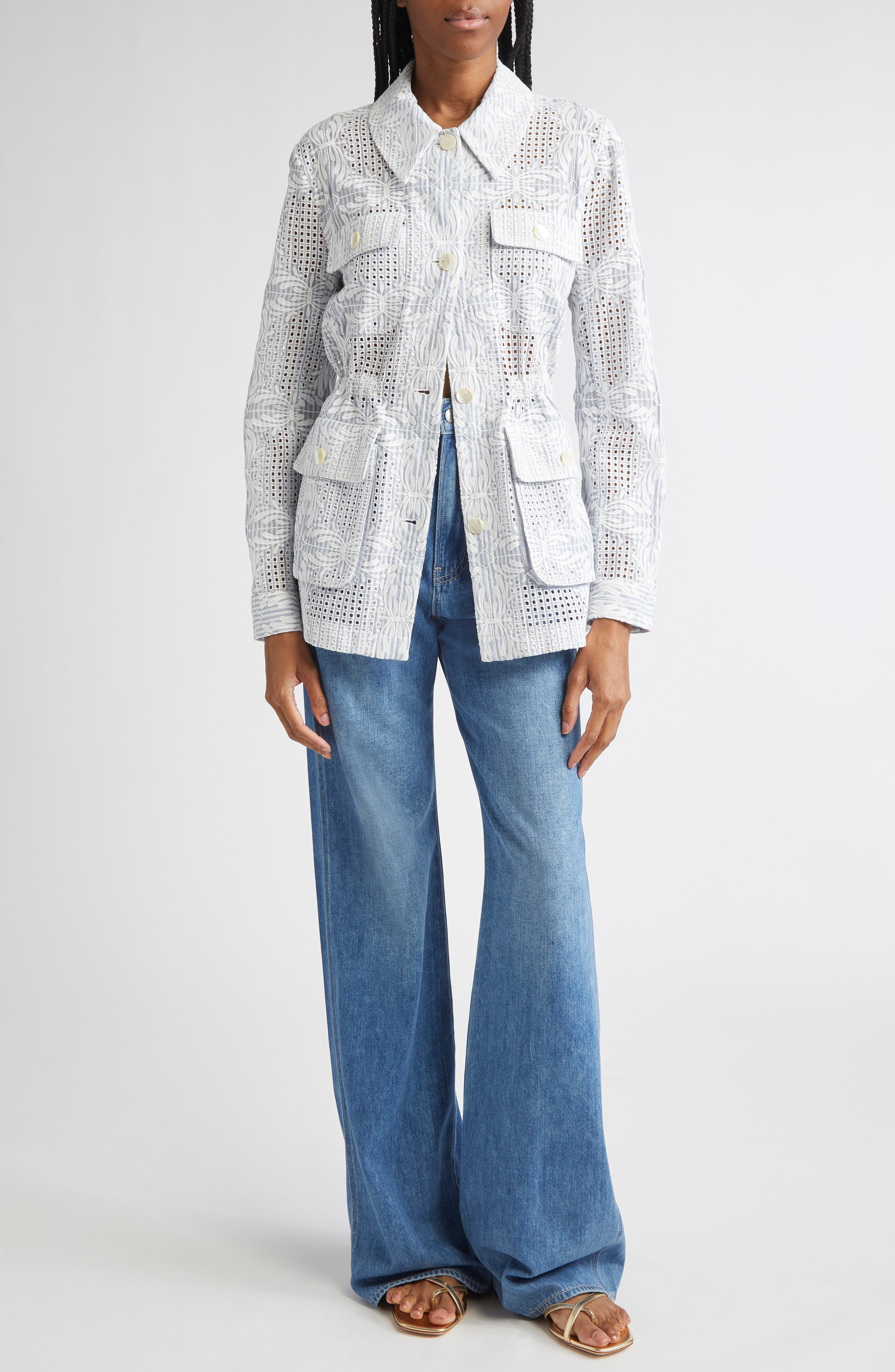 Veronica Beard Kiki Embroidered Eyelet Jacket in Blue White at Nordstrom - 2