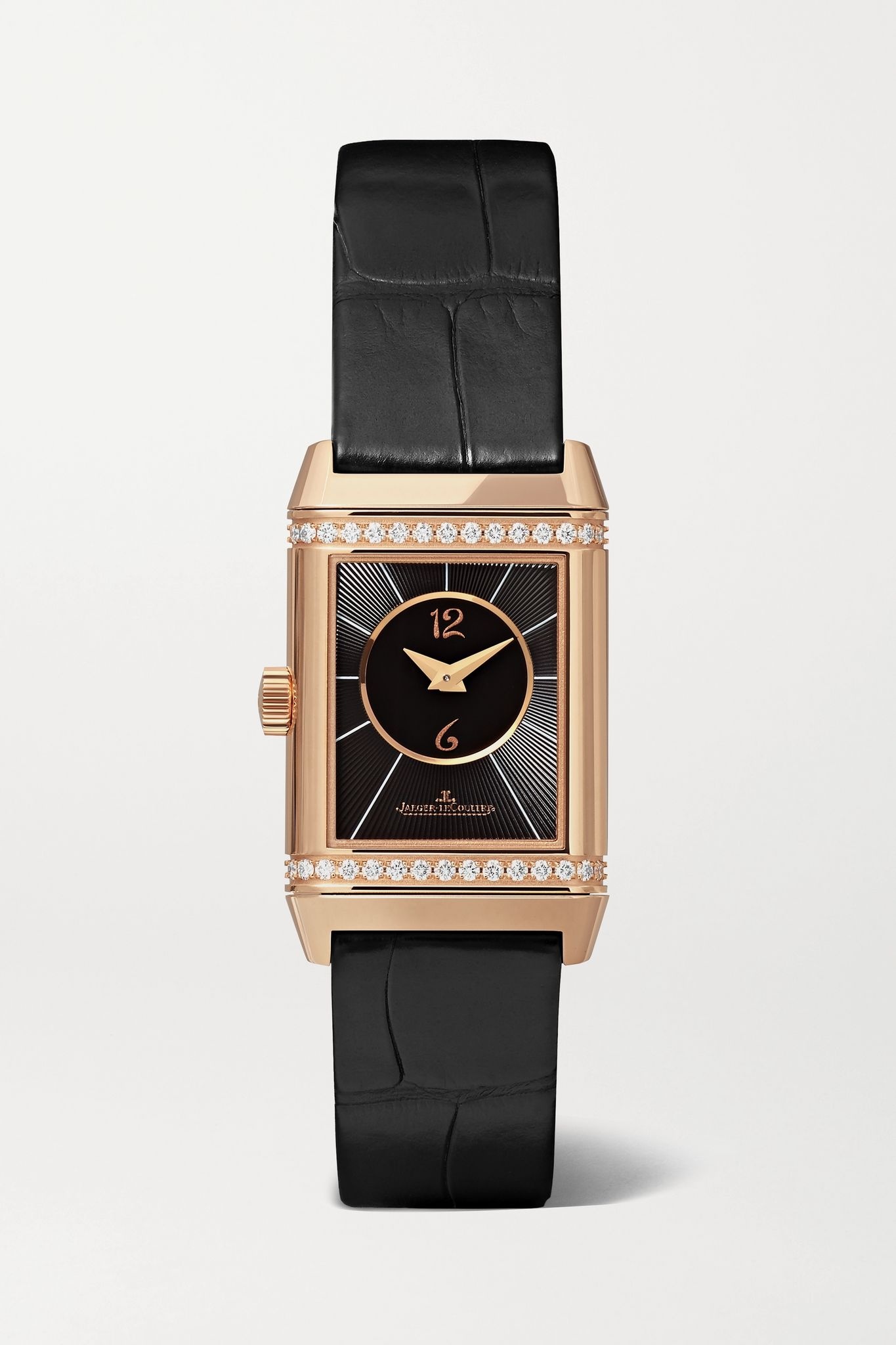 Reverso Classic Duetto hand-wound 21mm small rose gold, alligator and diamond watch - 9