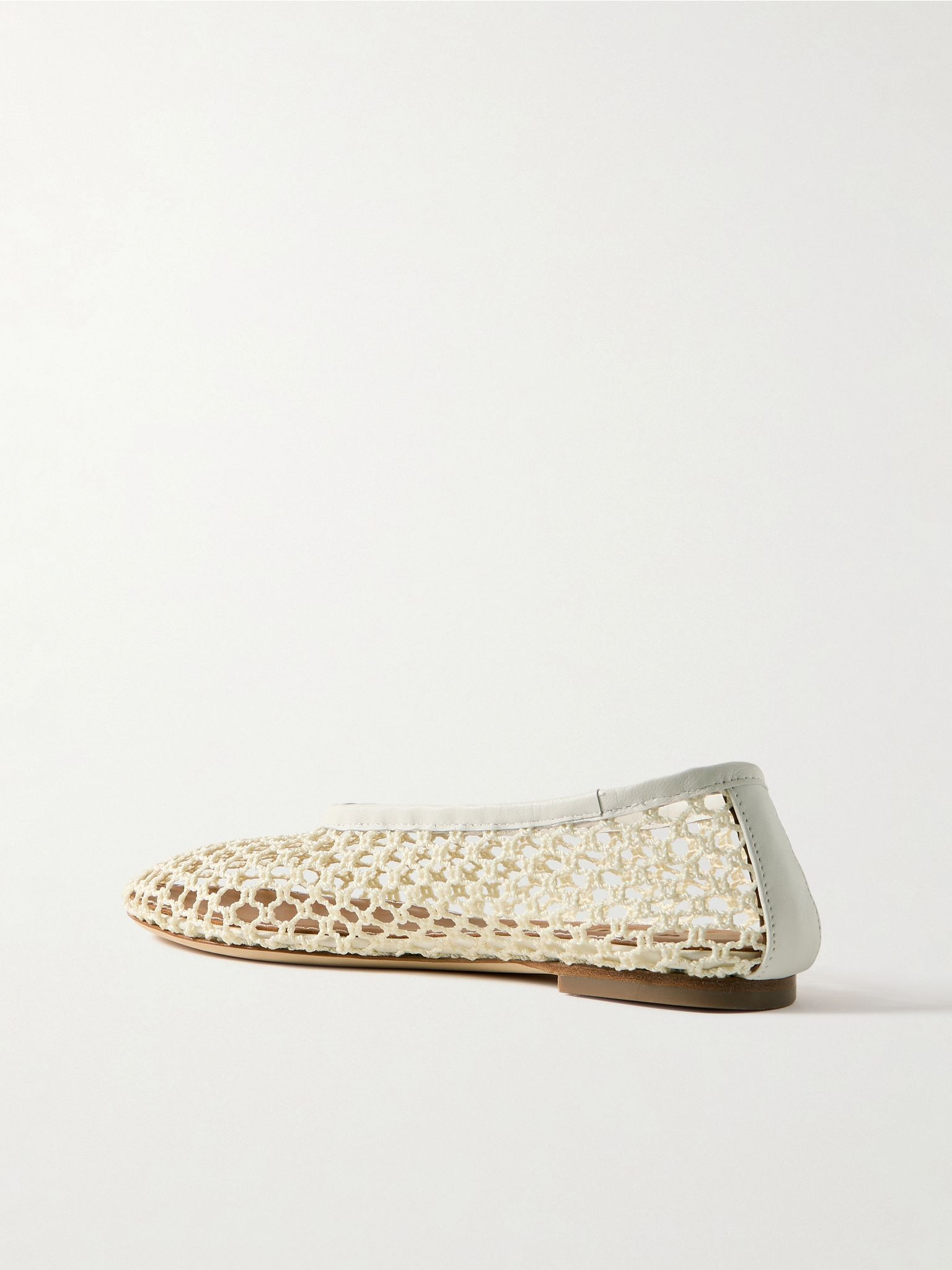 Alba leather-trimmed crocheted ballet flats Off-white - 3