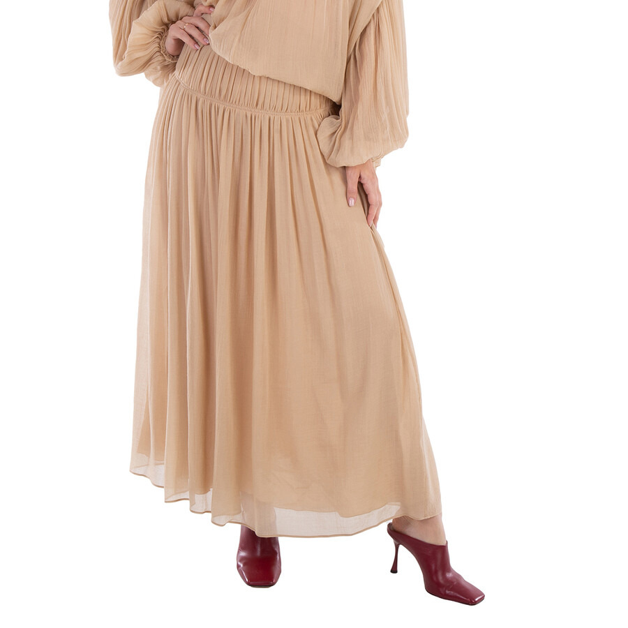 Chloe Ladies Barley Brown Wool Flared Long Skirt - 5