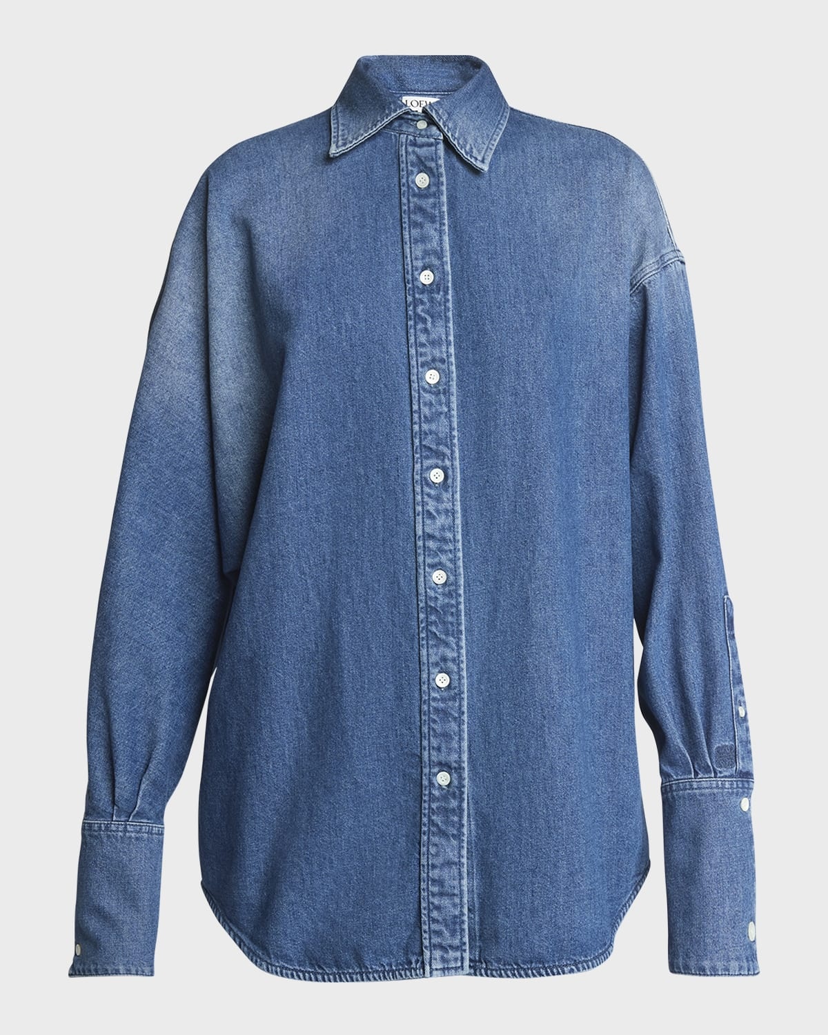 Denim Button-Front Shirt with Mother of Pearl Buttons - 1