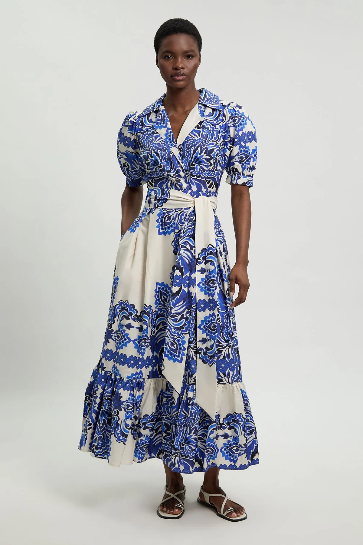Tile Print Cotton Poplin Midi Dress - 1