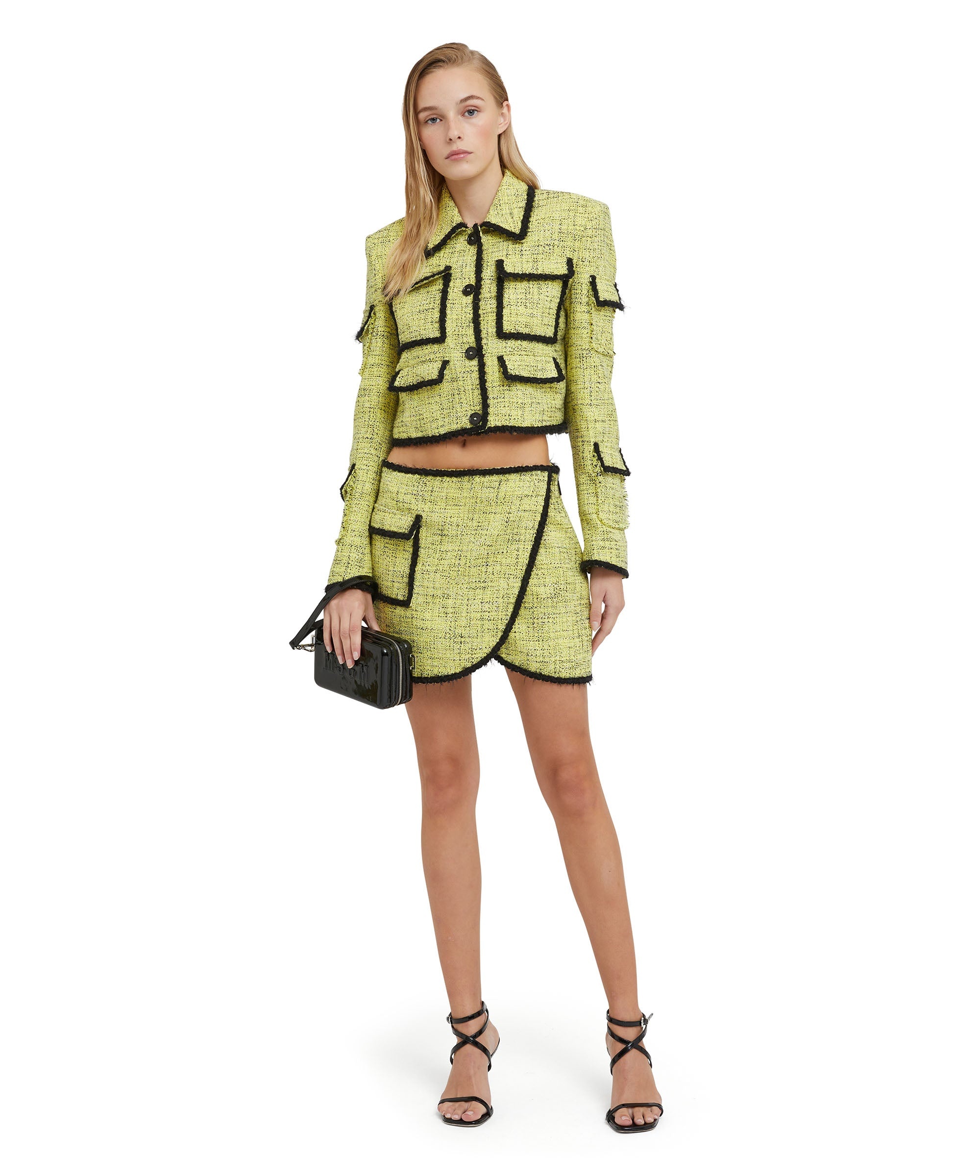Salt and pepper tweed short jacket with pockets - 5