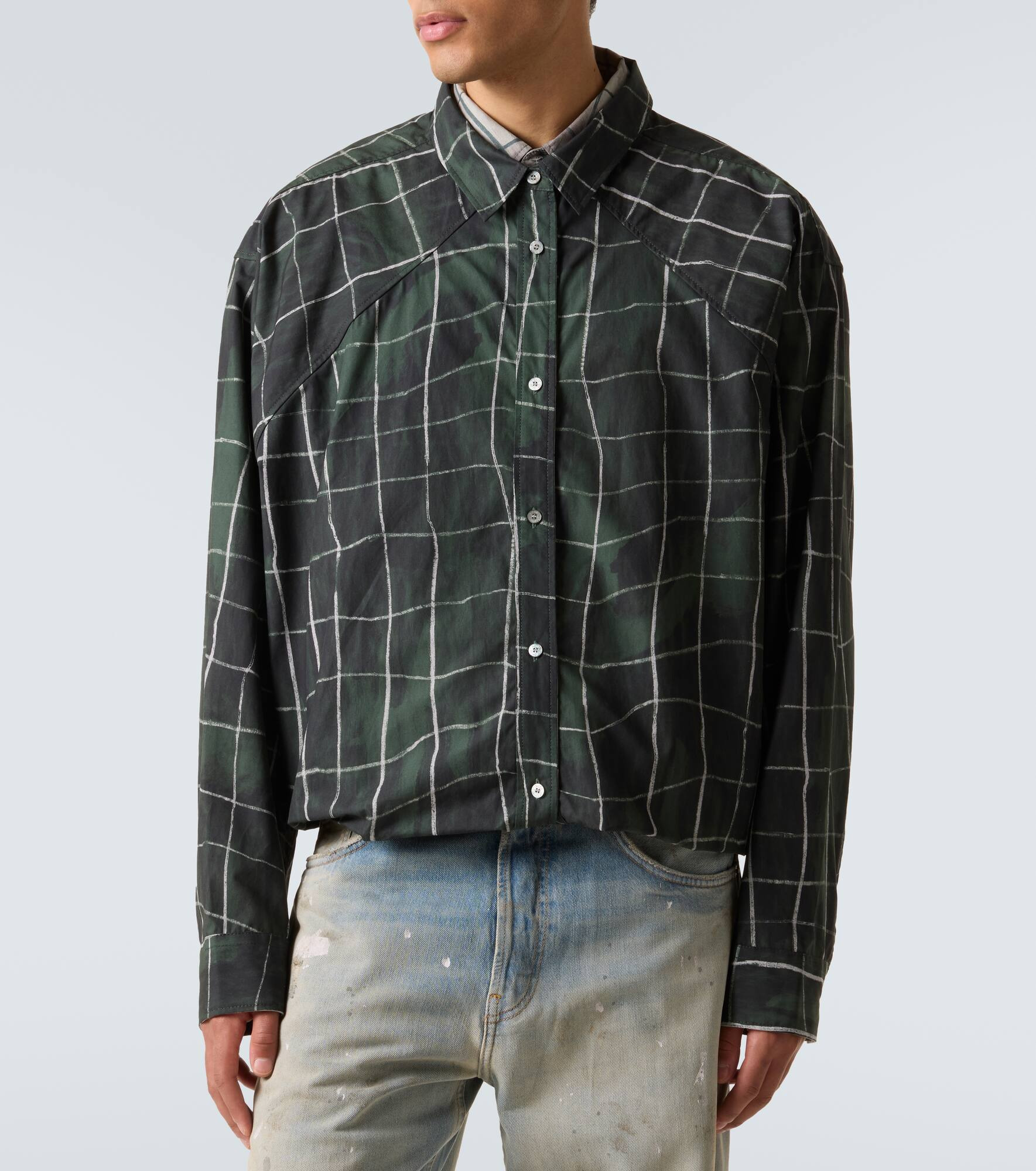 Checked layered cotton poplin shirt - 3