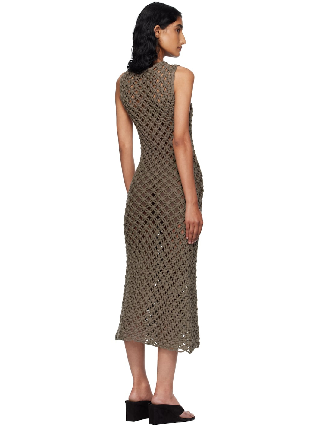 Taupe Hand Knotted Midi Dress - 3