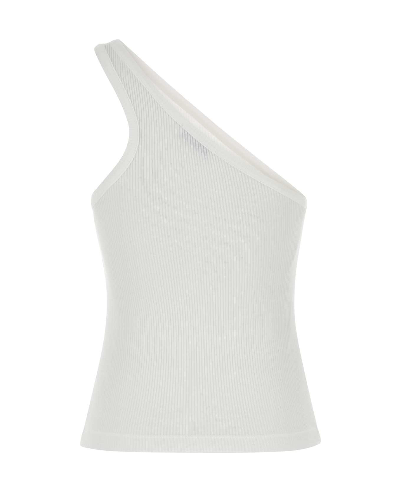 White Stretch Cotton Blend Tank Top - 2