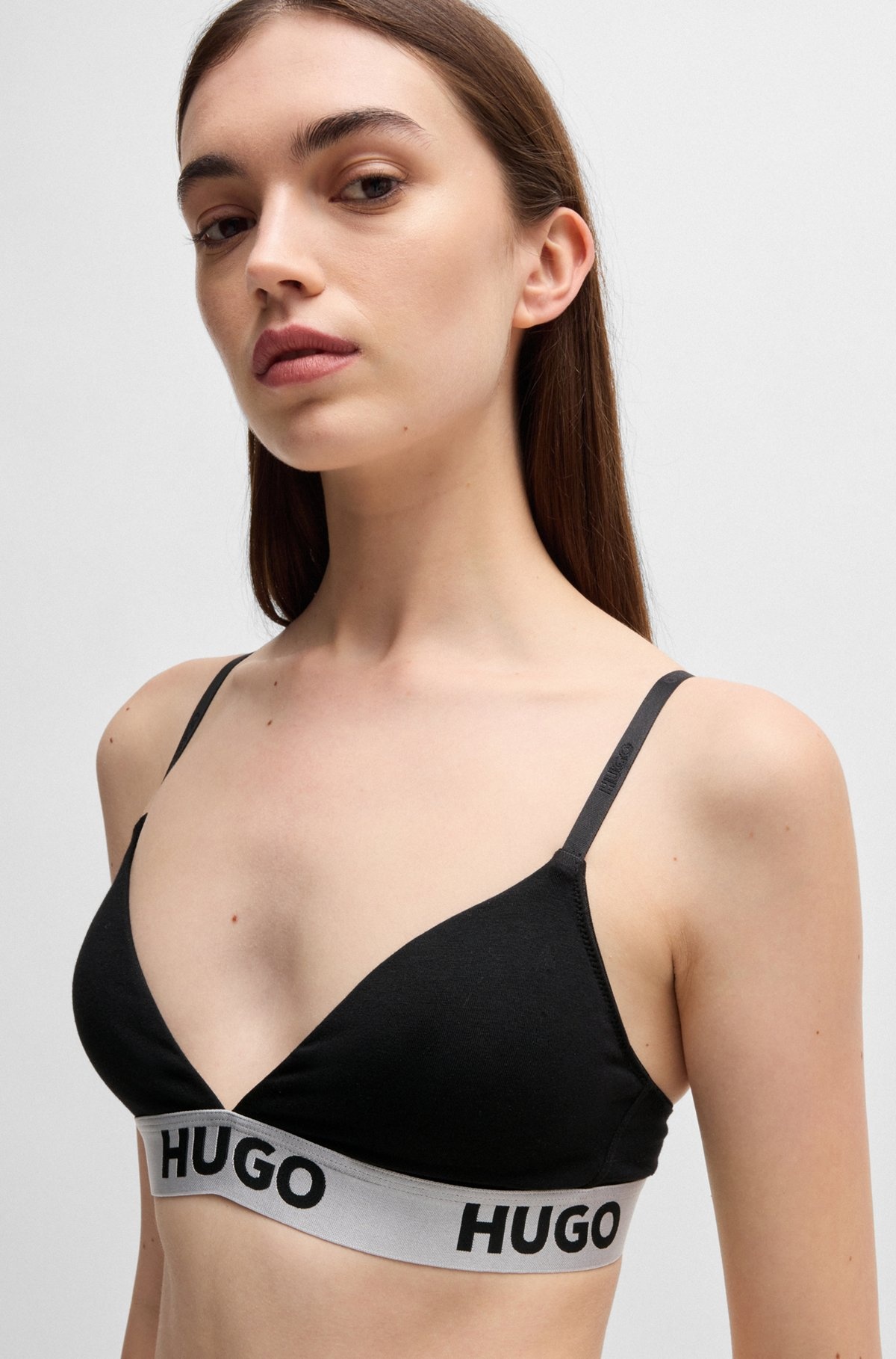 STRETCH-COTTON TRIANGLE BRA WITH LOGO BAND - 4