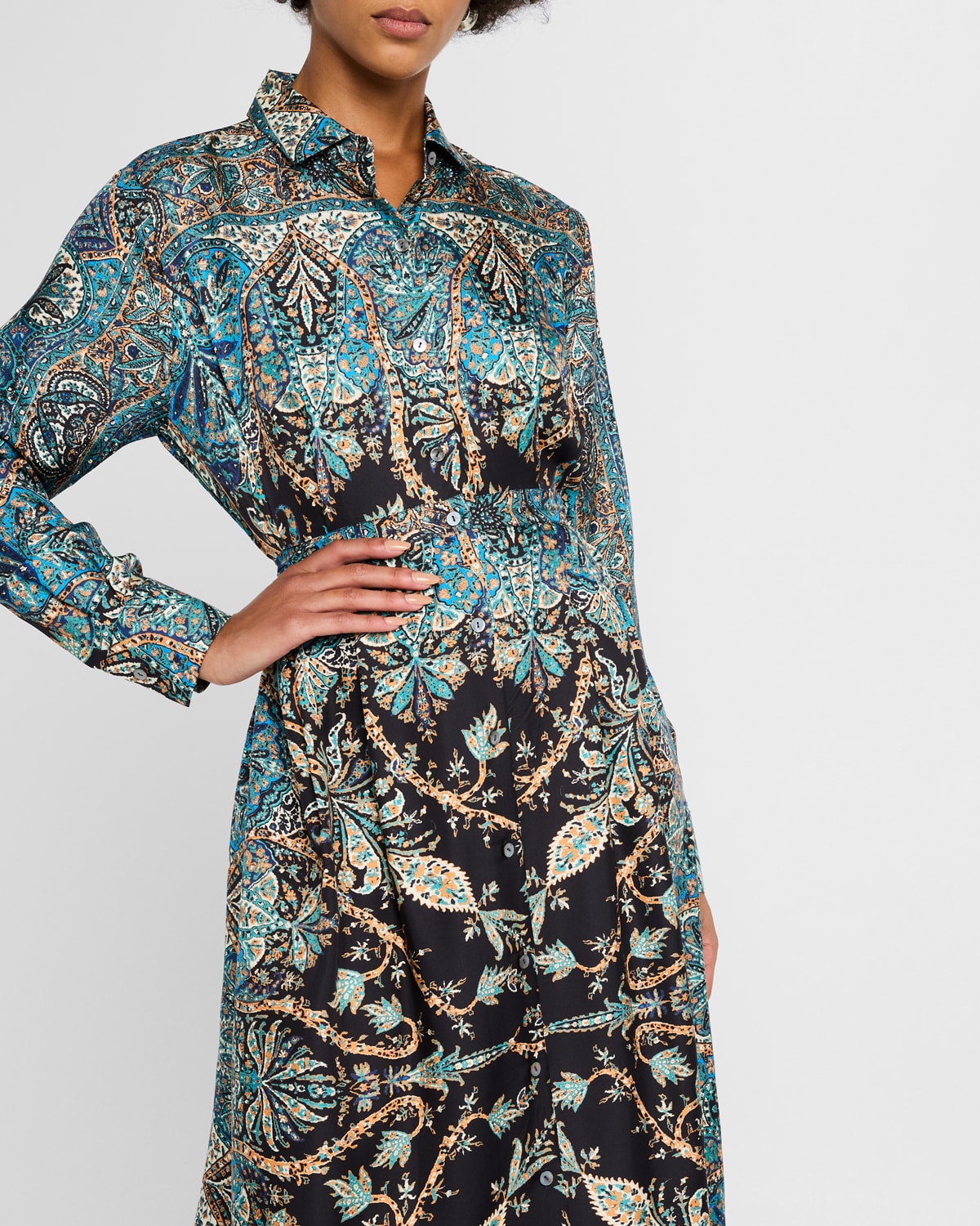 Lorena Printed Long-Sleeve Shirtdress - 5