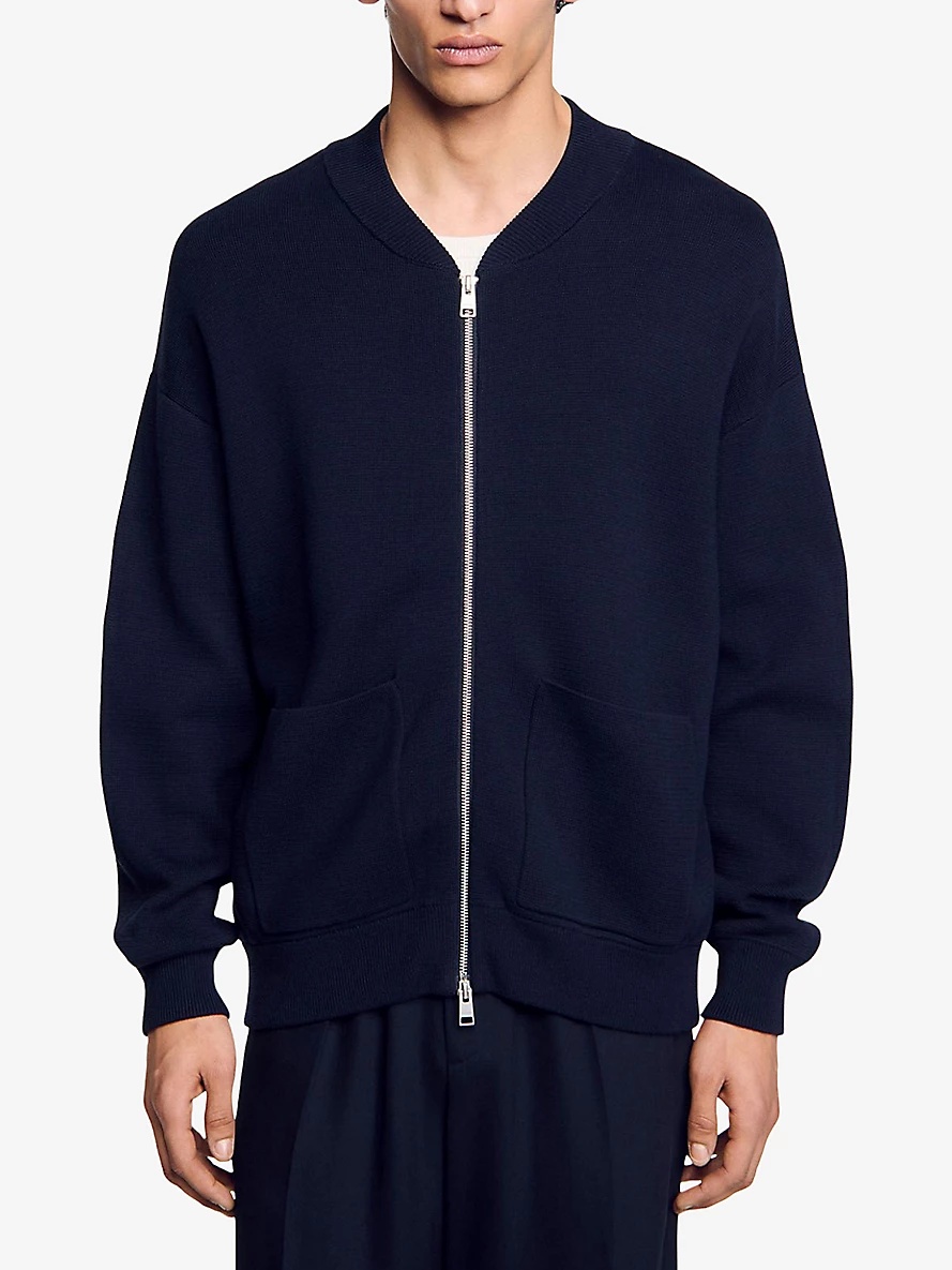 Ribbed-Collar Regular-Fit Cotton-Blend Knitted Jacket - 3