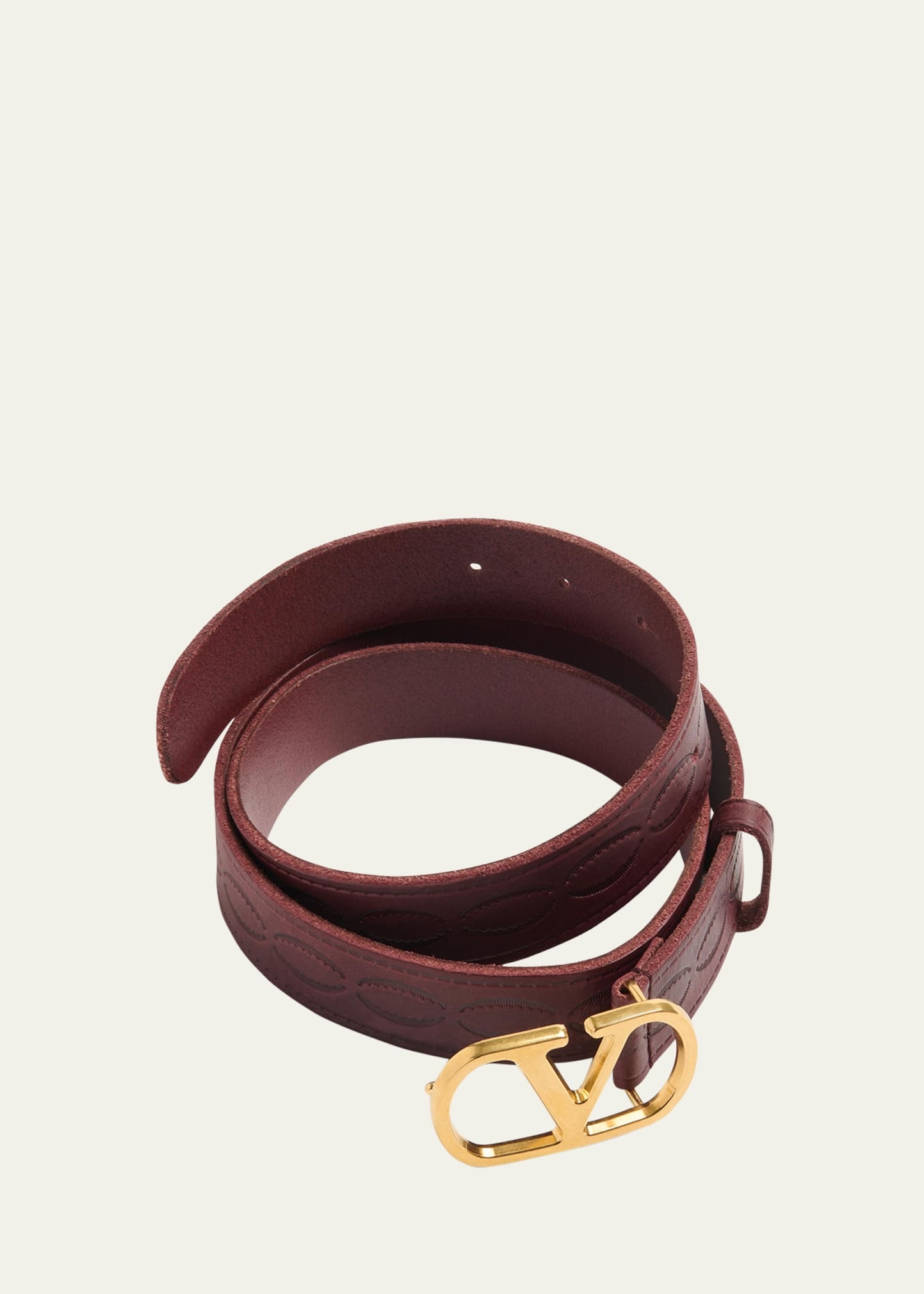 Men's Leather V Logo Buckle Belt - 1