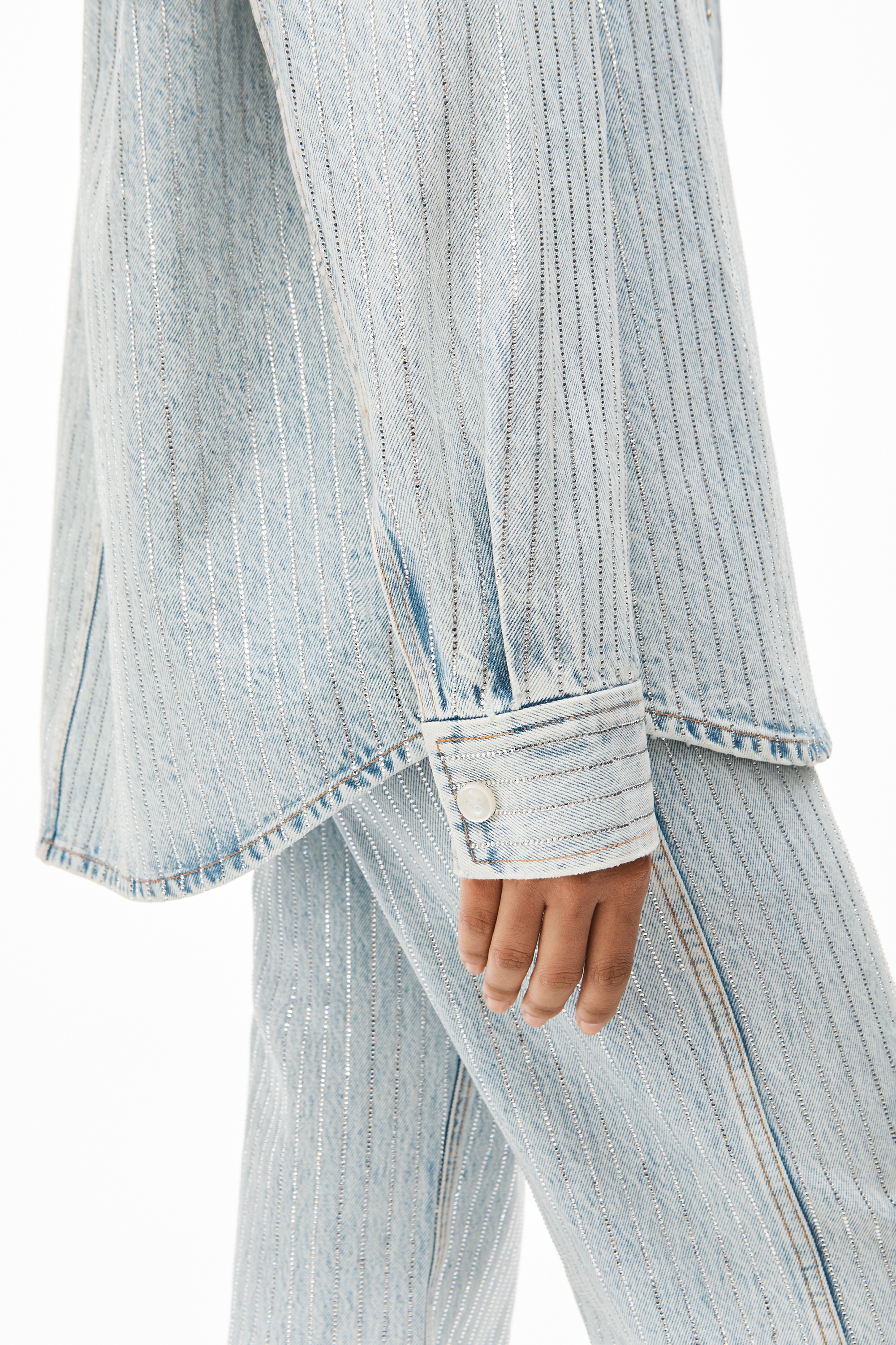 CRYSTAL STRIPE OVERSIZED SHIRT IN DENIM - 5