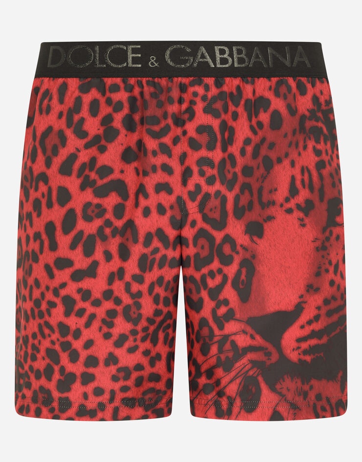 Mid-length swim trunks with leopard print - 1