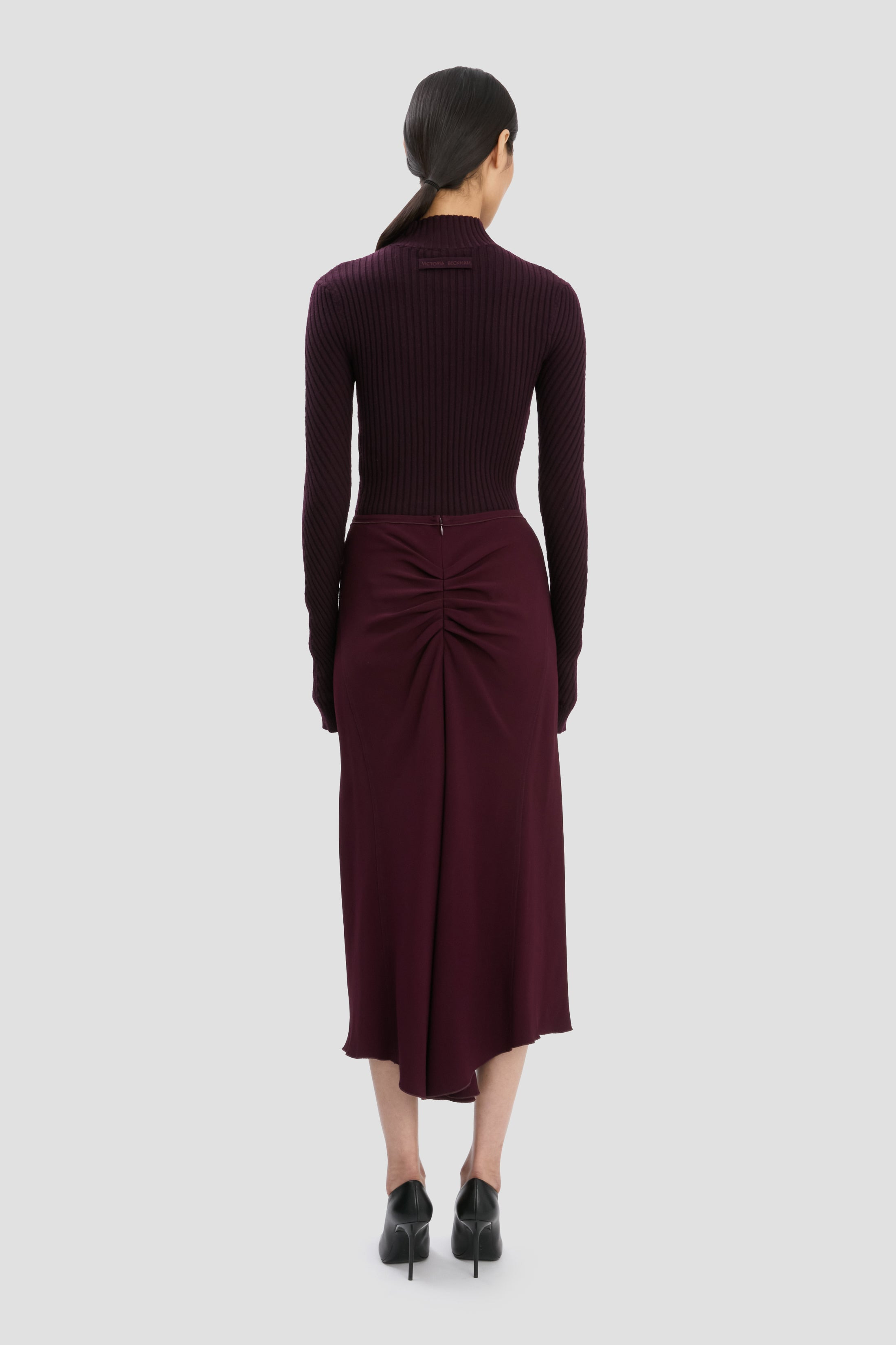 Gathered Waist Midi Skirt In Merlot - 2