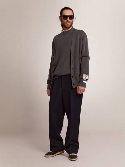 Golden Goose Men's cardigan in mélange gray cotton with logo on the back outlook