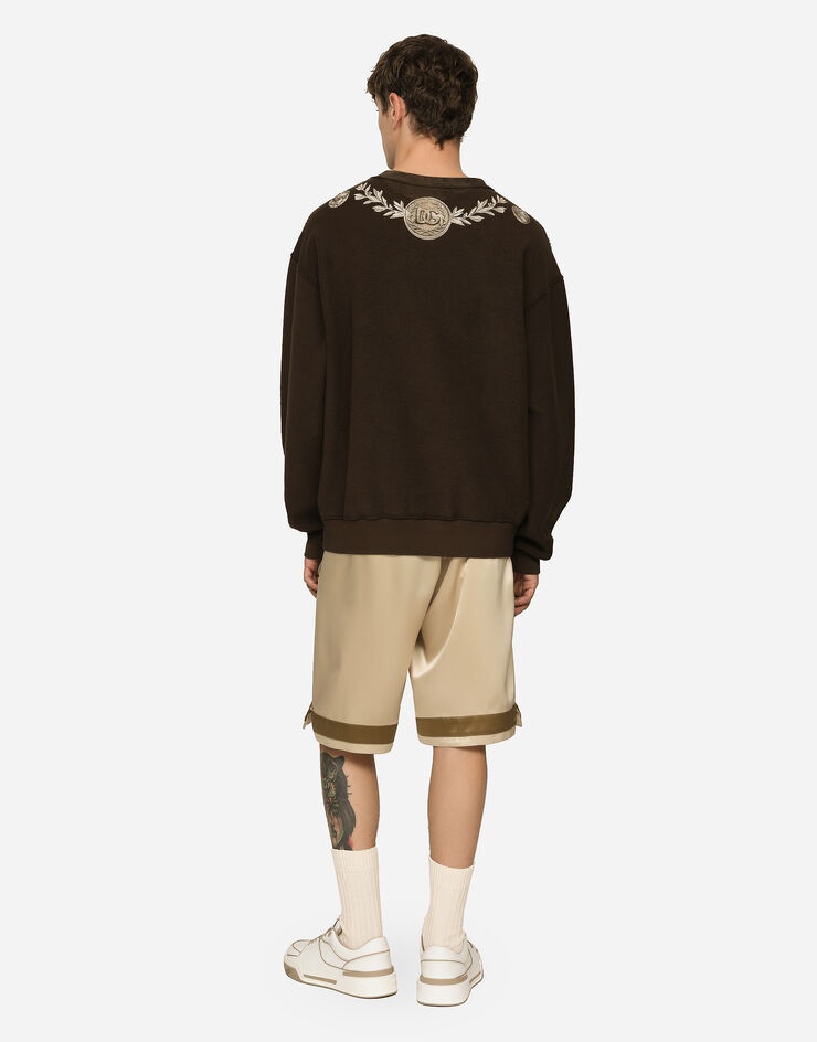 Silk Bermuda jogging shorts with logo print and appliqué - 3