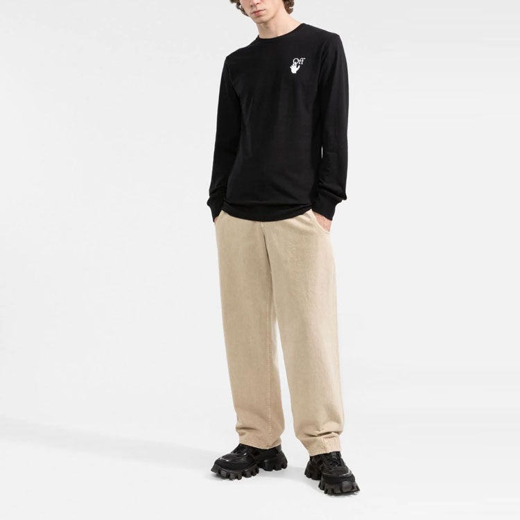 Off-White FW21 Logo Arrow Pattern Round Neck Long Sleeves Black OMAB001F21JER0011084 - 2