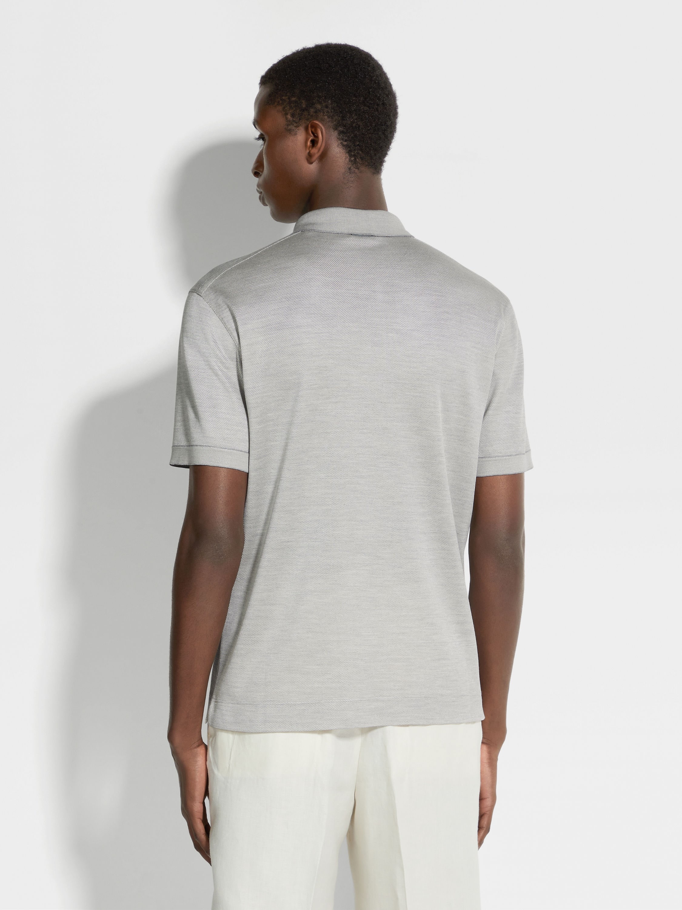 LIGHT GREY ZEGNA SILK POLO SHIRT - 5