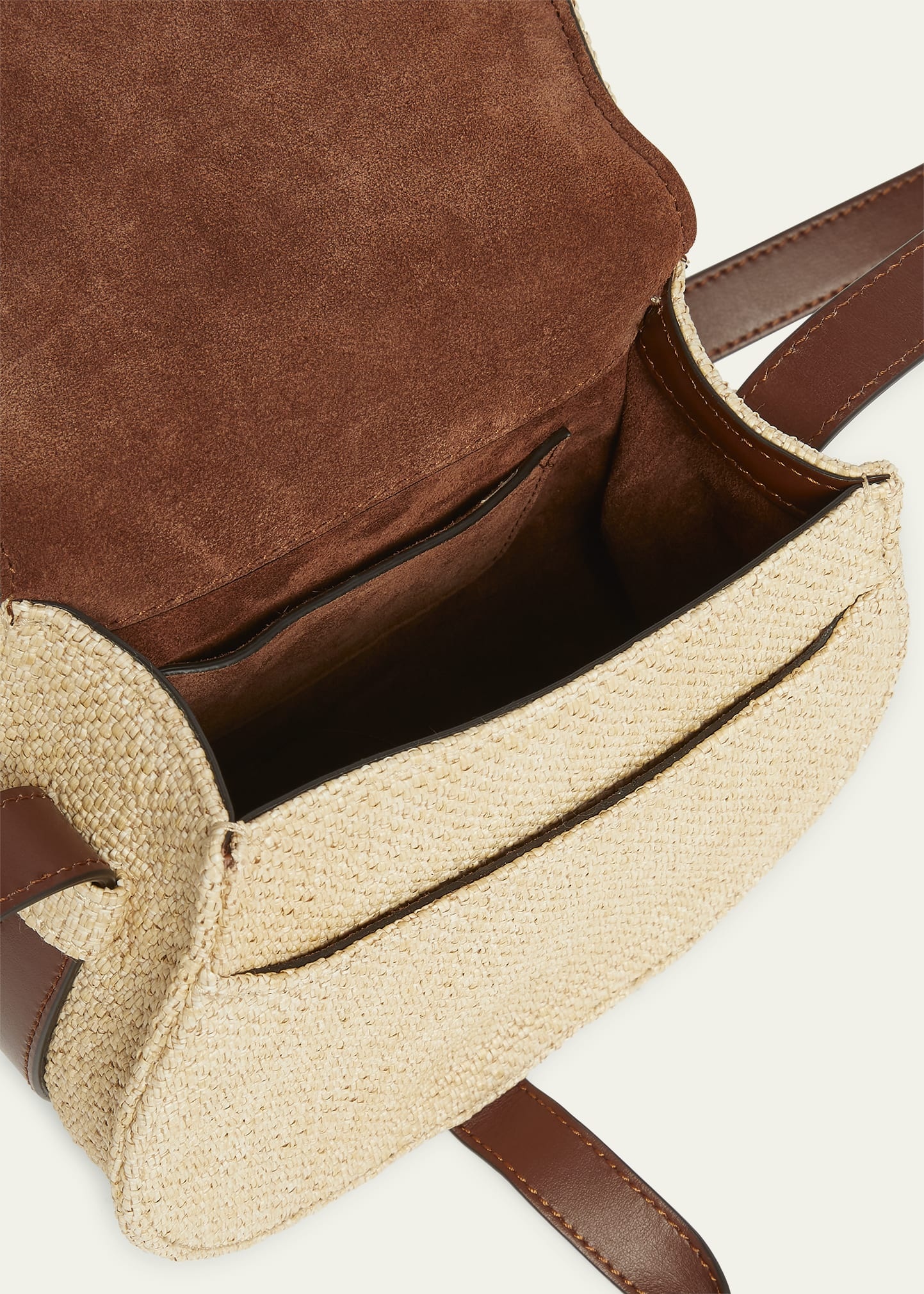 Marcie Flap Saddle Crossbody Bag in Raffia Fabric and Leather - 4