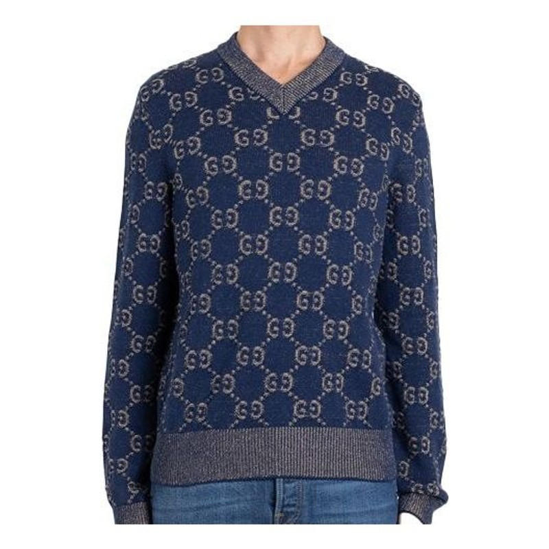Gucci GG Jacquard Pull Knit For Men Navy 614744-XKBAU-4079 1