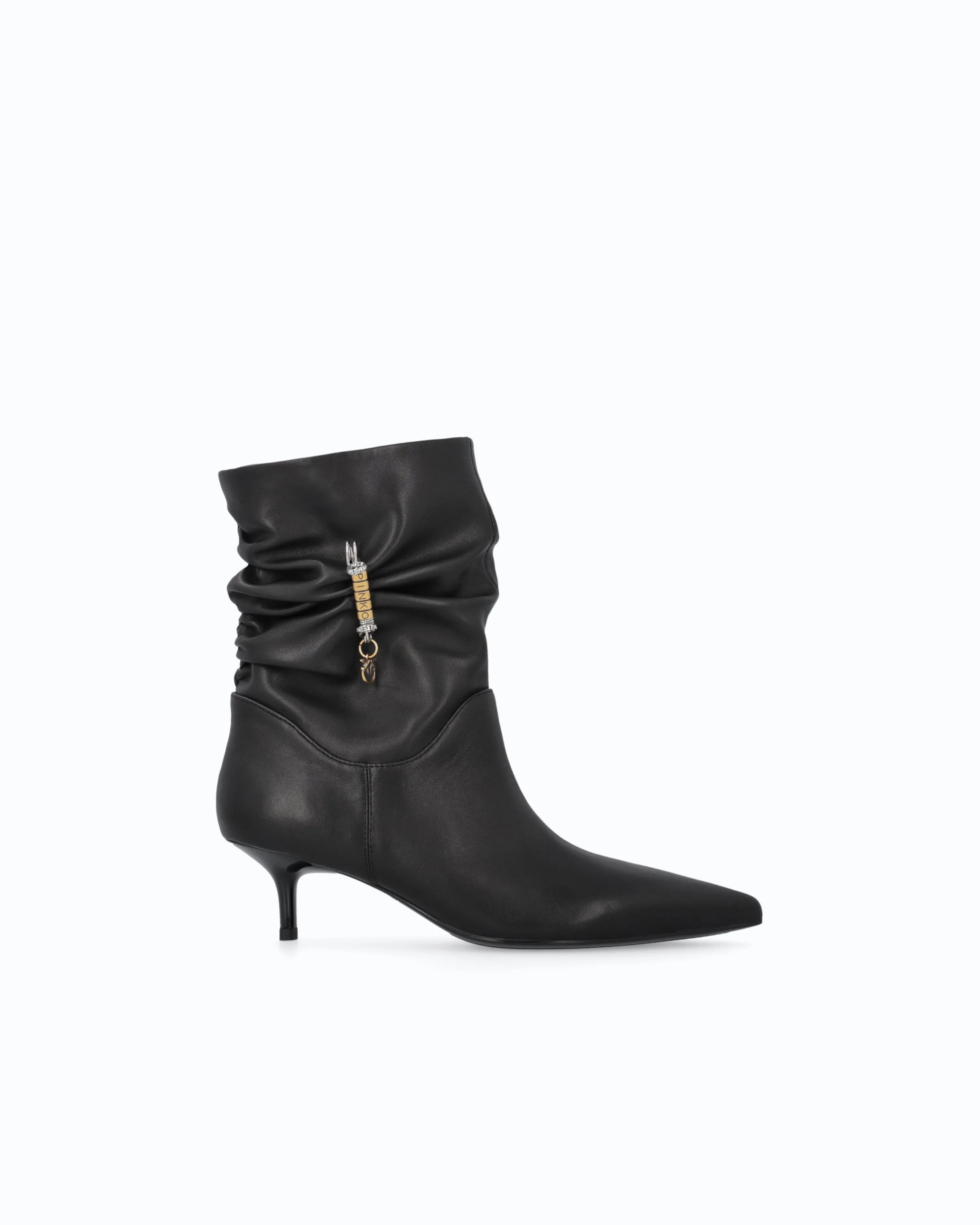 NAPPA LEATHER ANKLE BOOTS WITH GATHERED LEG SHAFT AND LOGO - 1