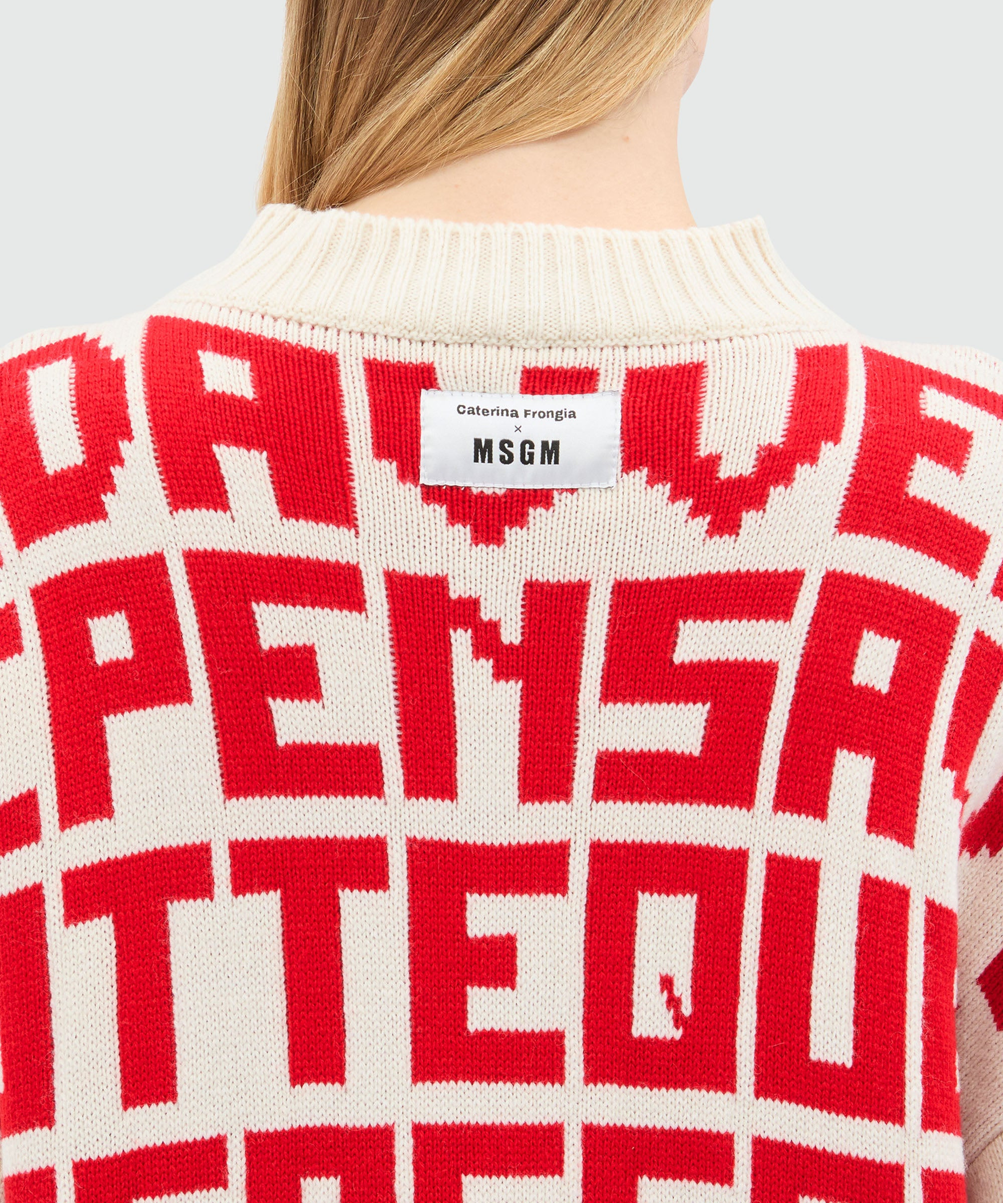 Caterina Frongia x MSGM cream jacquard sweater with red lettering - 5