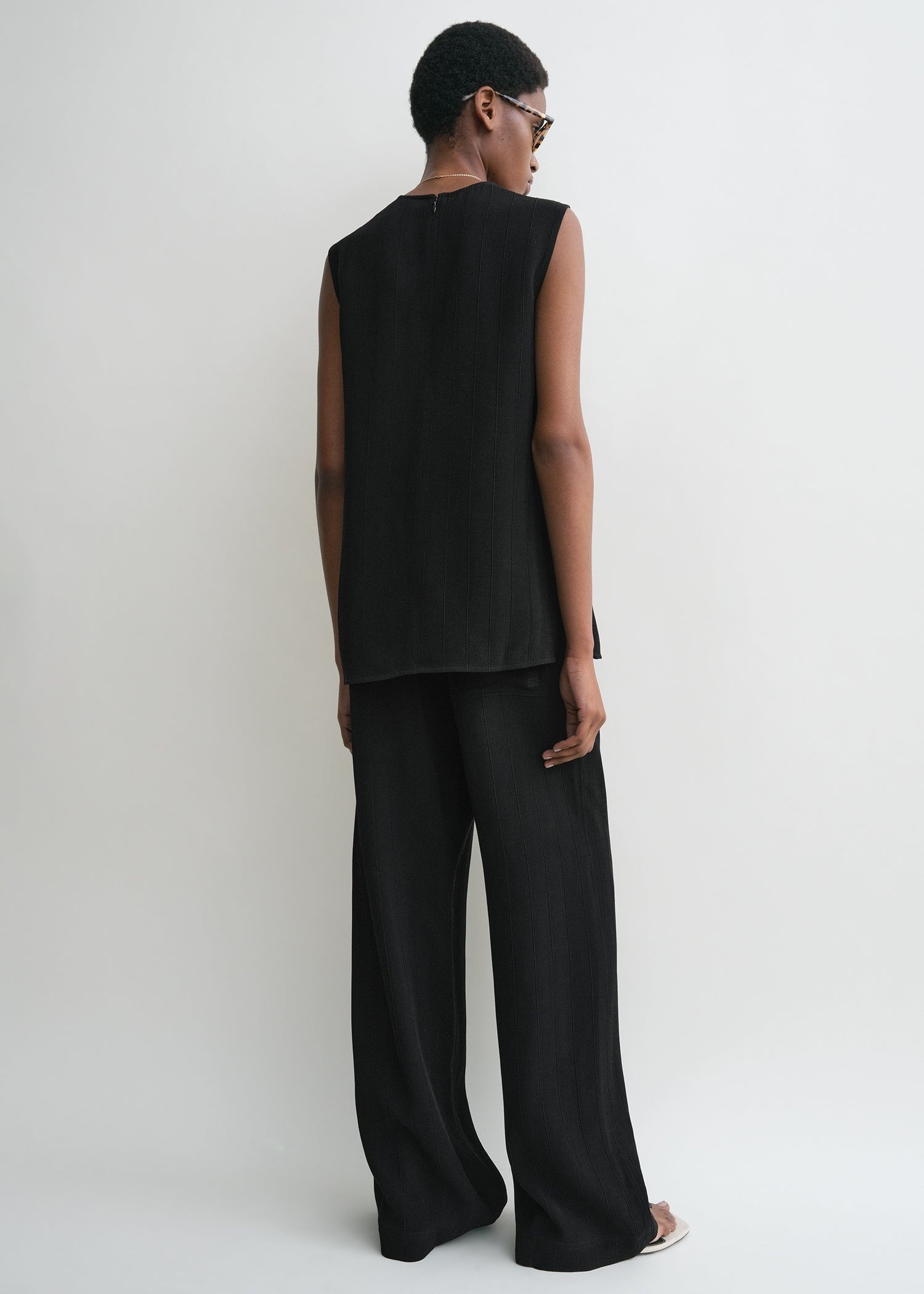 Woven stripe top black - 4