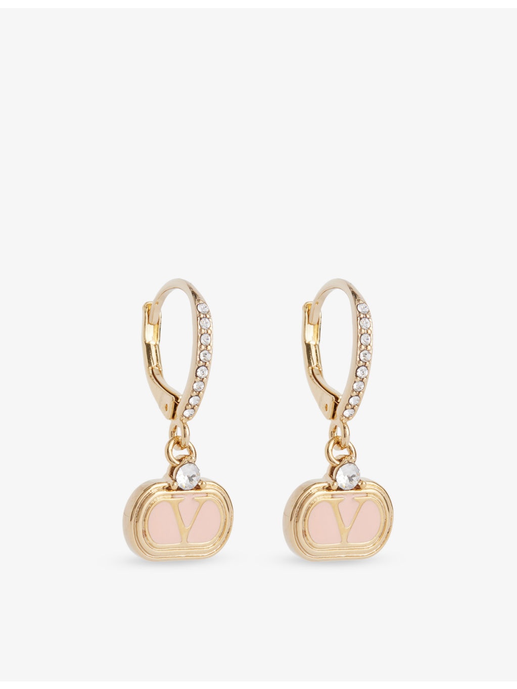 Crystal-Embellished VLogo Hoop Brass Earrings - 3