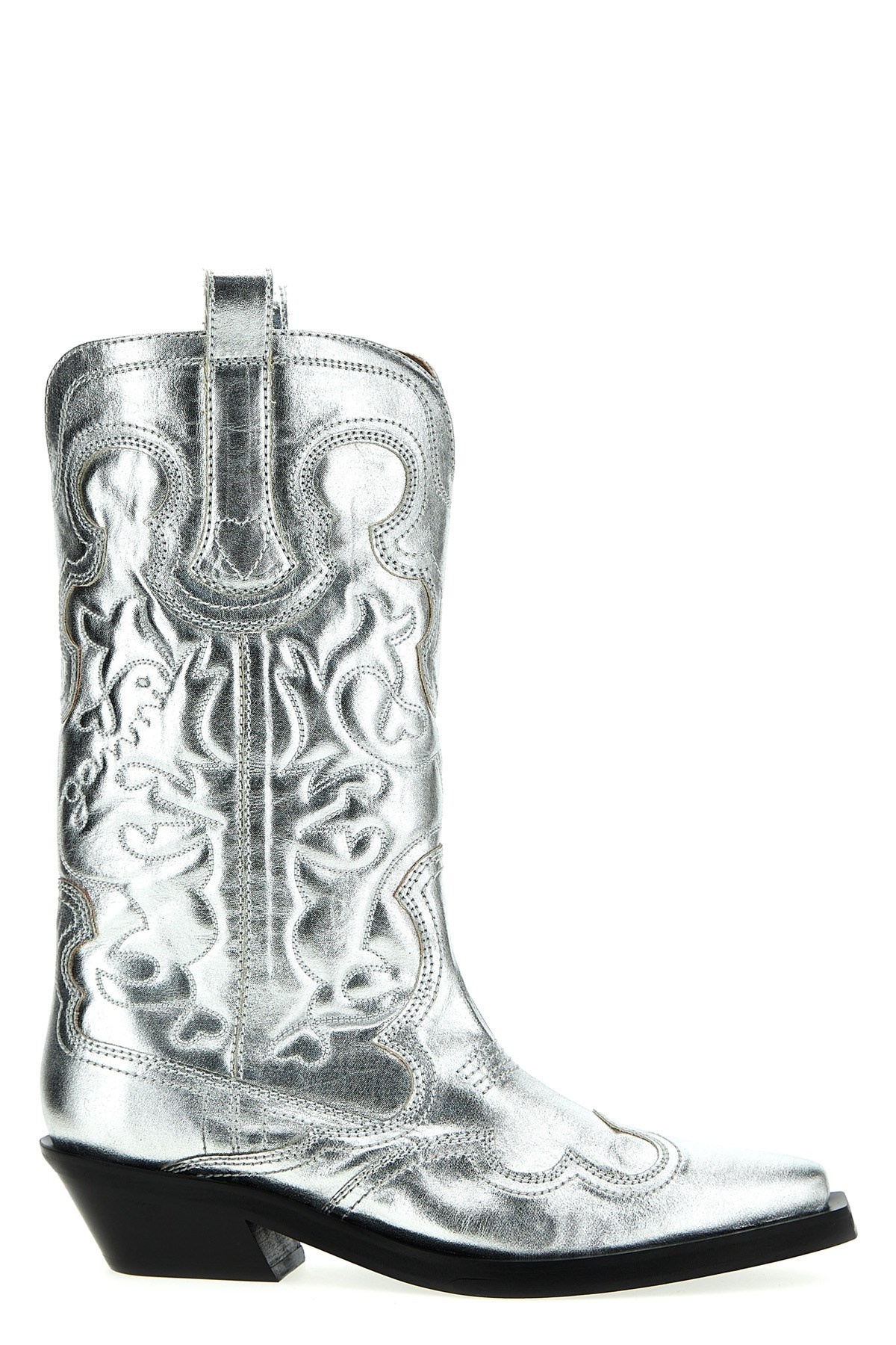 'Silver Mid Shaft Embroidered Western' boots - 1