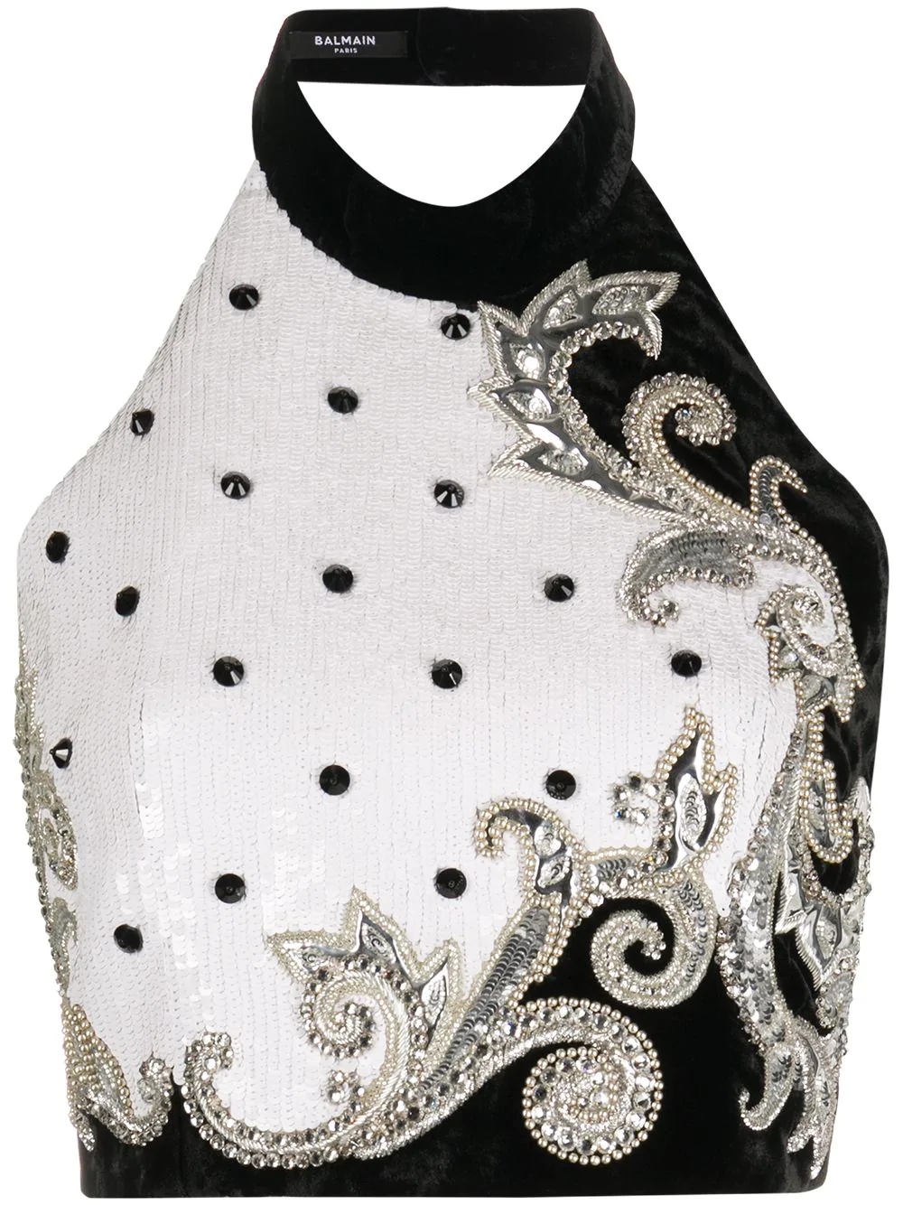 paisley embroidered halterneck top - 1