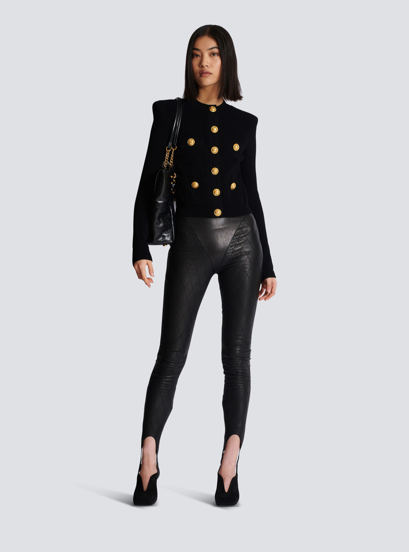 Balmain Topstitched leather leggings outlook