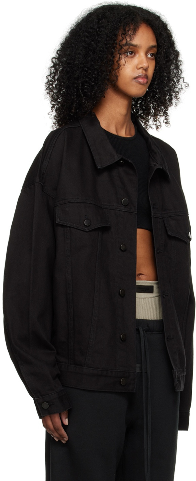 ESSENTIALS Black Patch Denim Jacket outlook