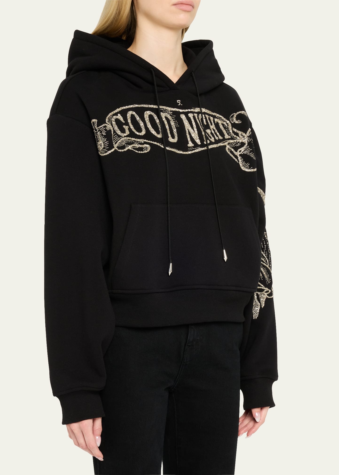 Good Night Embroidered Cropped Hoodie - 4