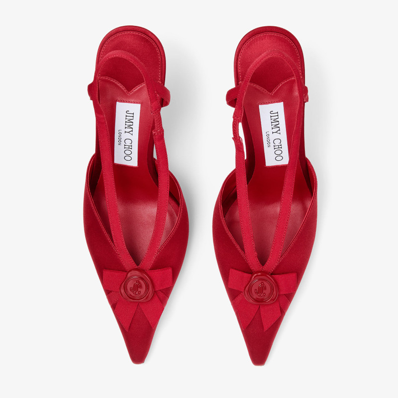 Faya 95 Ruby Red Satin and Grosgrain Slingbacks 5