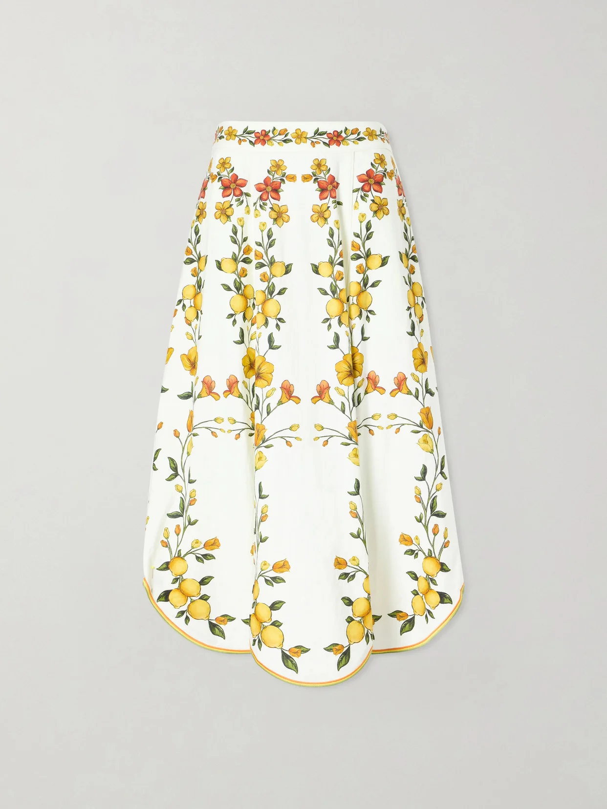 Lemon Bouquet Printed Linen-blend Midi Skirt - 1