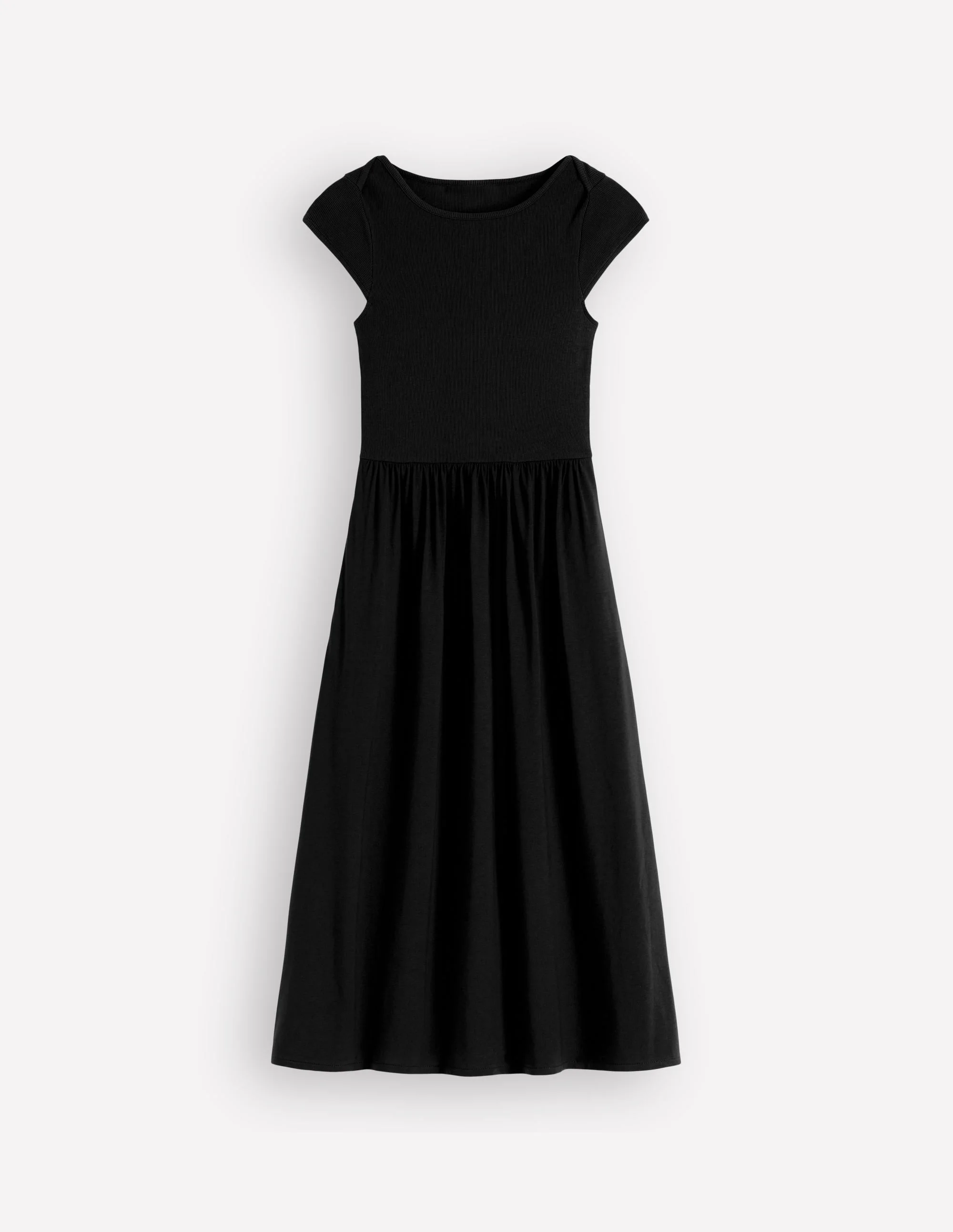 Boat Neck Mix Dress-Black - 1