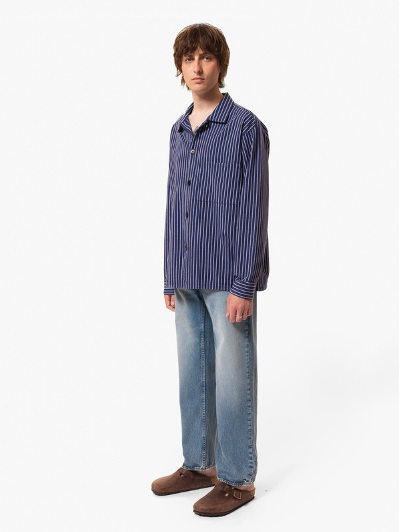 Berra Striped Worker Shirt Blue 1