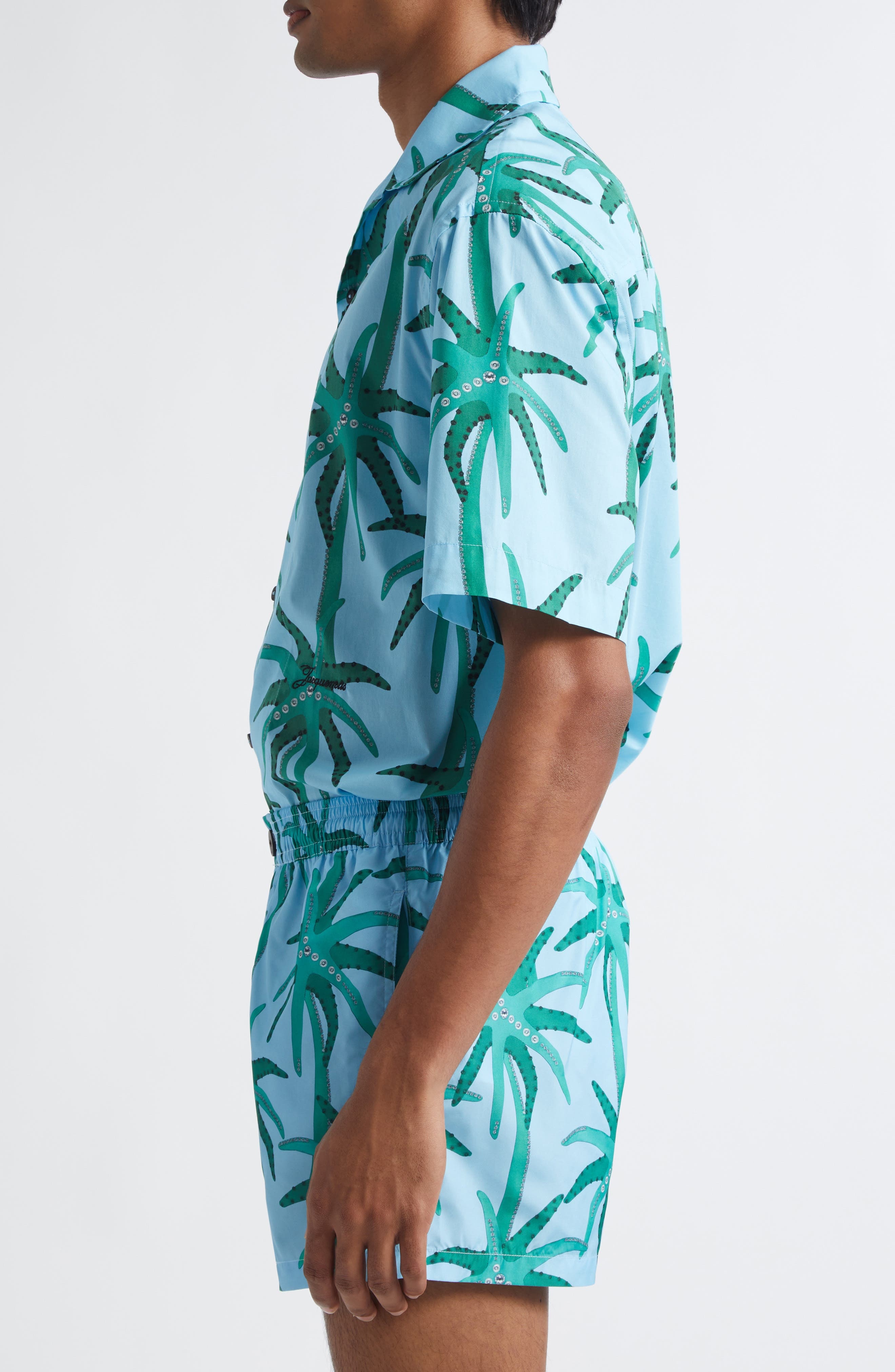 Jacquemus La Chemise Jean Camp Shirt in Print Palmtrees Star Blue at Nordstrom - 4