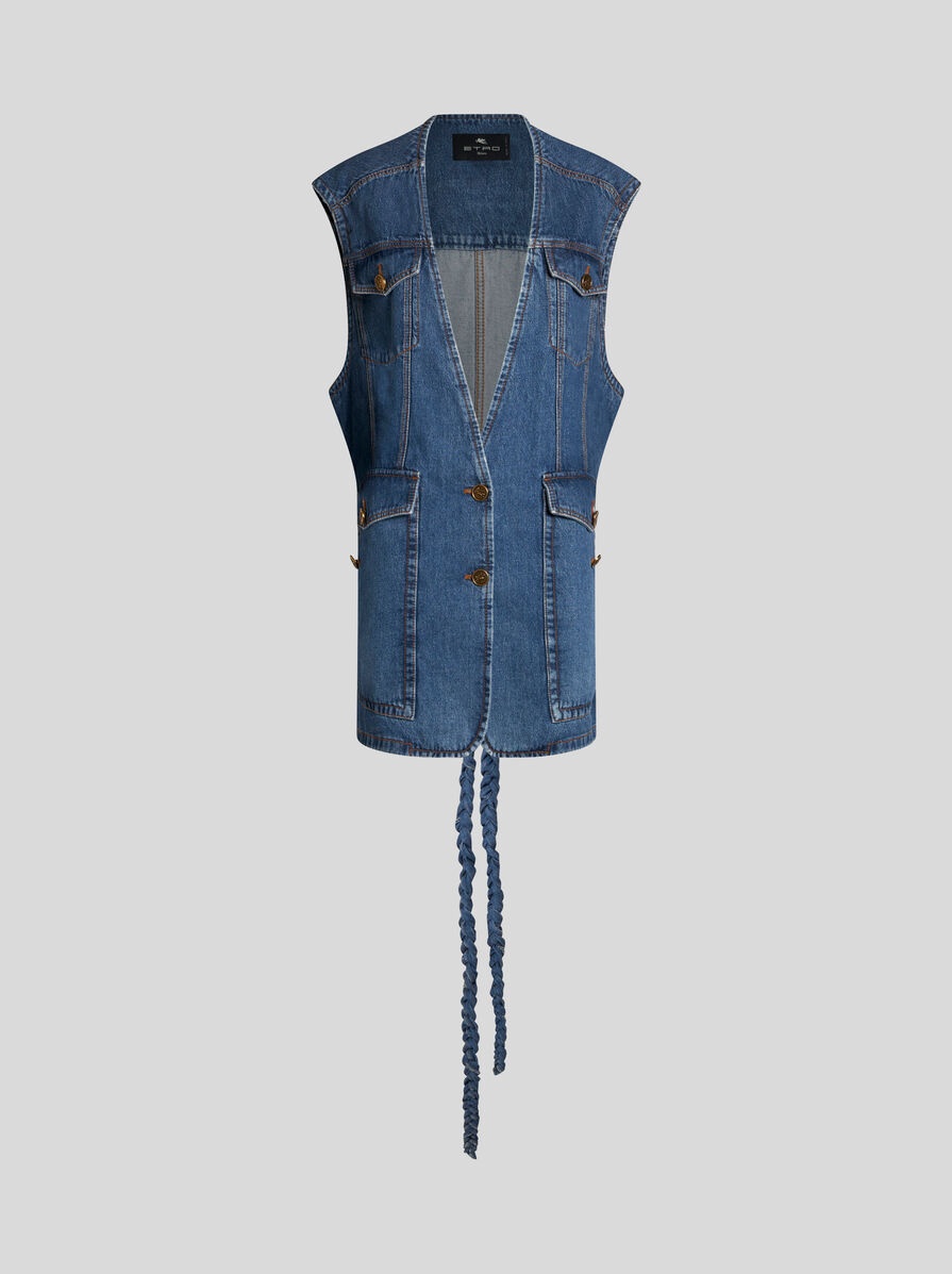 DENIM WAISTCOAT WITH BELT - 1