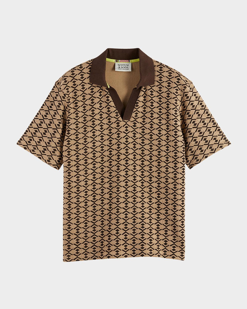 Men's Relaxed-Fit Geometric Toweling Johnny Collar Polo Shirt 1