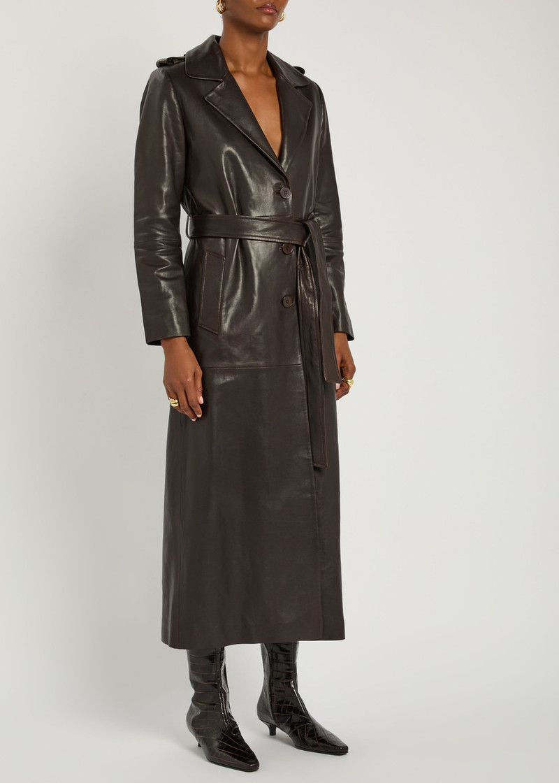 NOUR HAMMOUR Nour Hammour Scarlett Belted Leather Trench Coat outlook