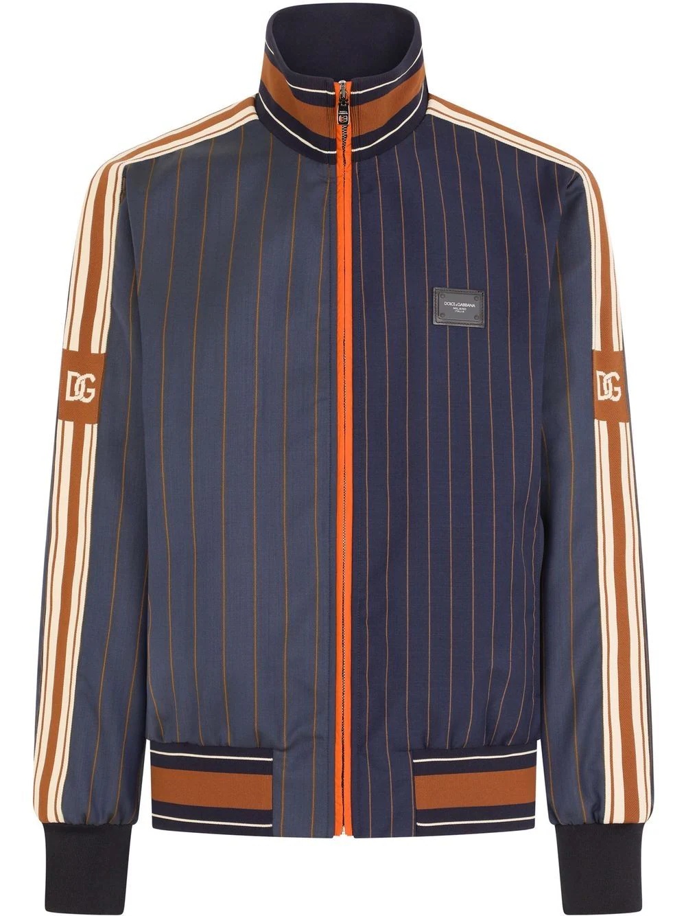 striped logo-patch bomber jacket - 1