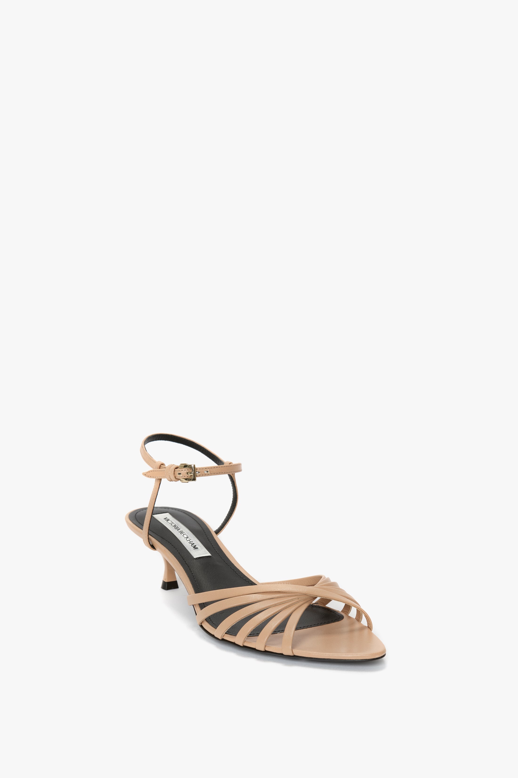 Open Toe Cage Kitten Heel In Taupe Leather - 2