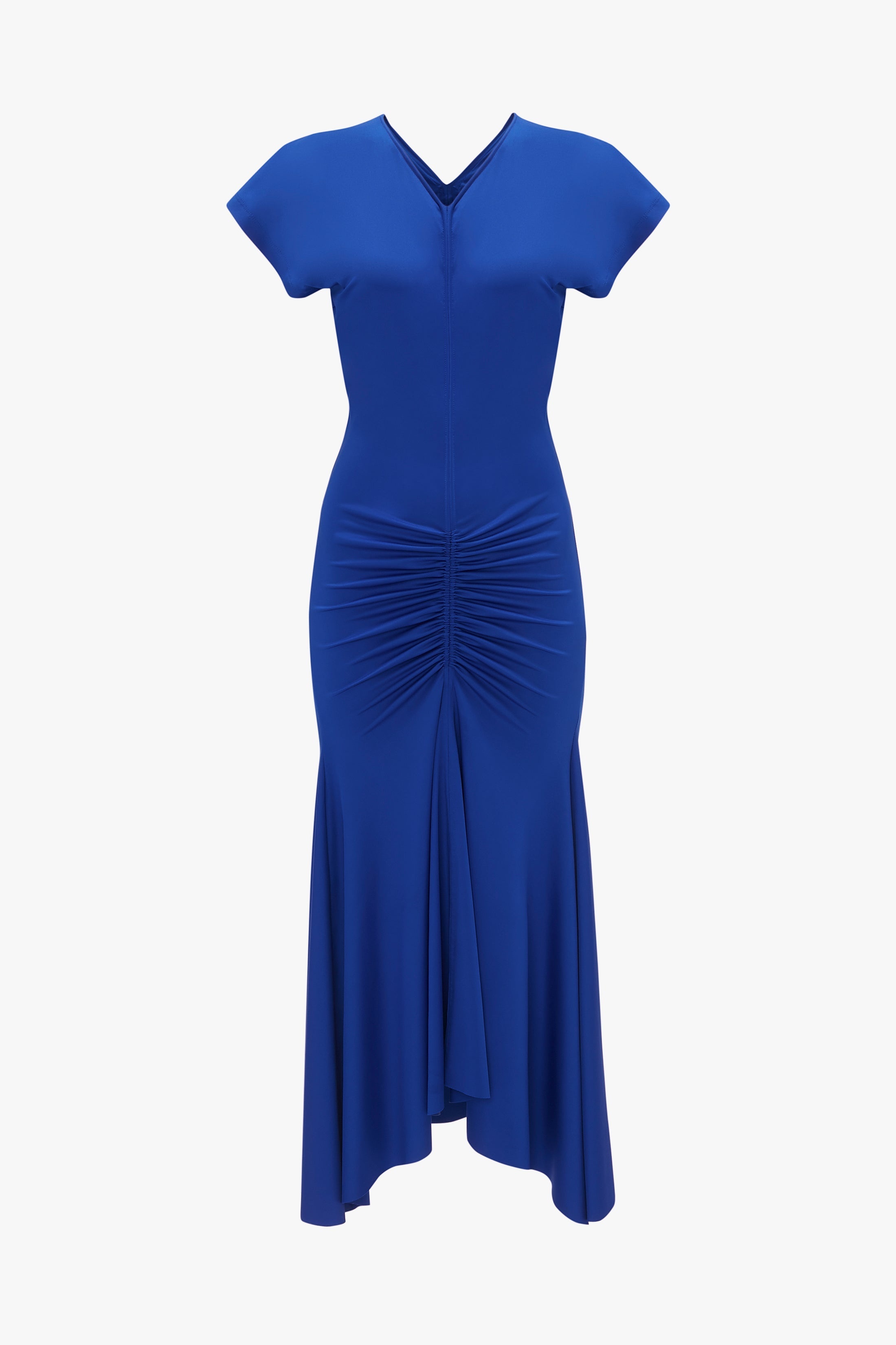 Sleeveless Rouched Jersey Dress In Royal Blue - 1
